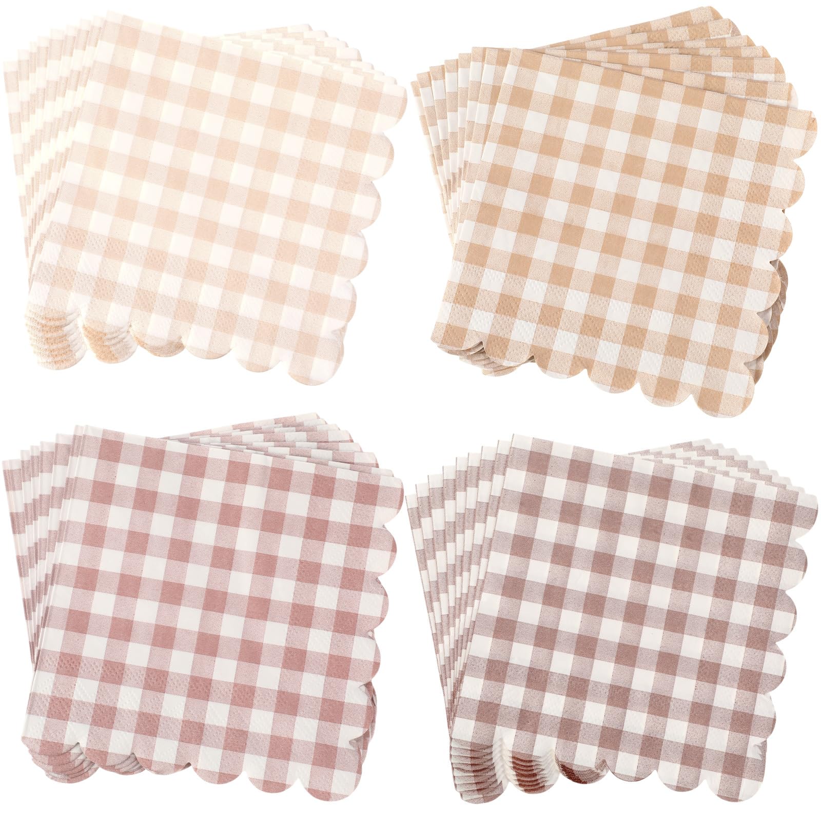 240 servilletas de cóctel festoneadas a granel de 5 x 5 pulgadas, servilletas de papel a cuadros desechables de color degradado, servilletas decorativas para bodas, cumpleaños, novia,