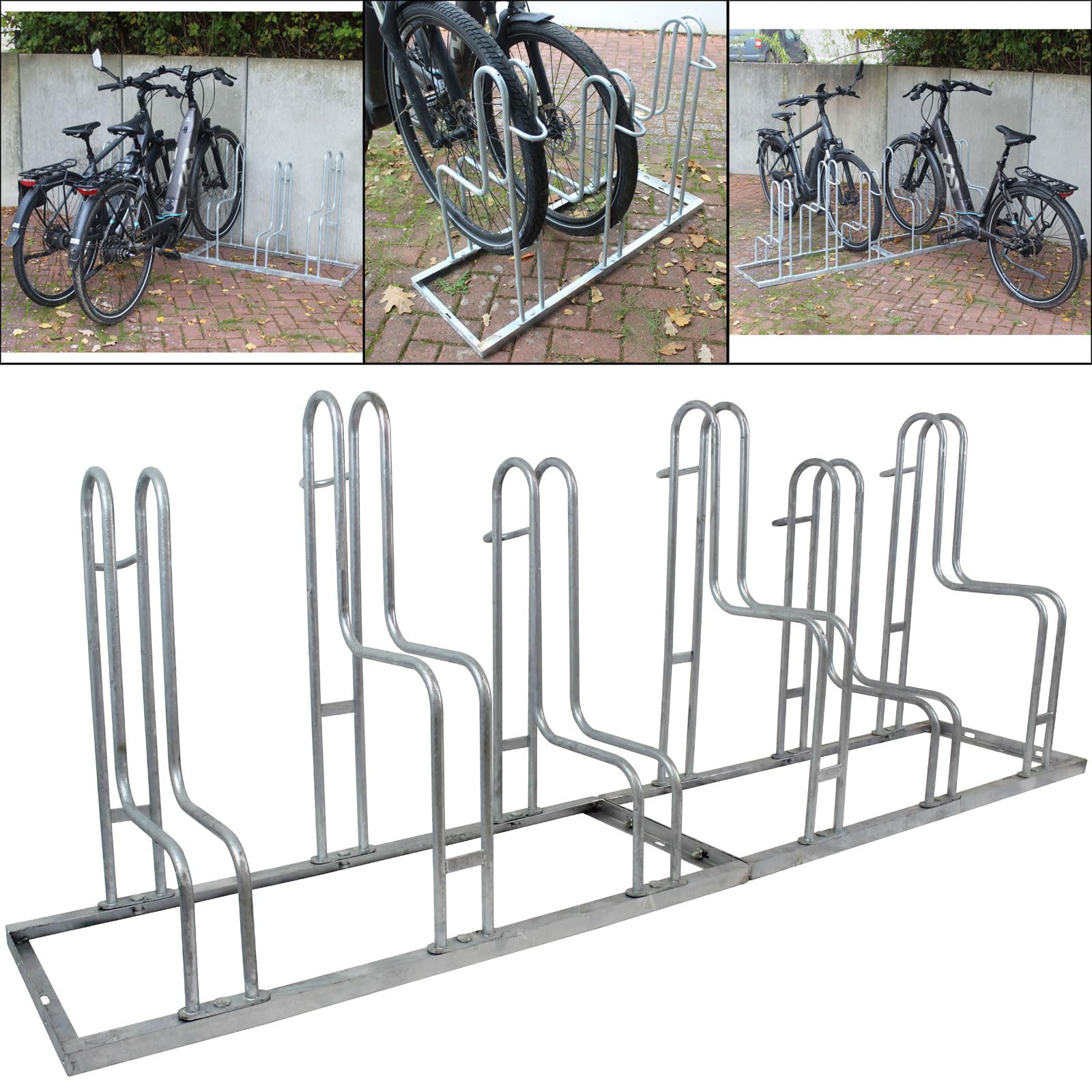 Fahrradstnder Reihenparker fr 6 Fahrrder Stahl feuerverzinkt Hoch-Tief-Stellung,  210 x 40 cm Stellflche, Fahrradparker auch fr Mountainbike & Ebike :  Amazon.de: Sport & Freizeit