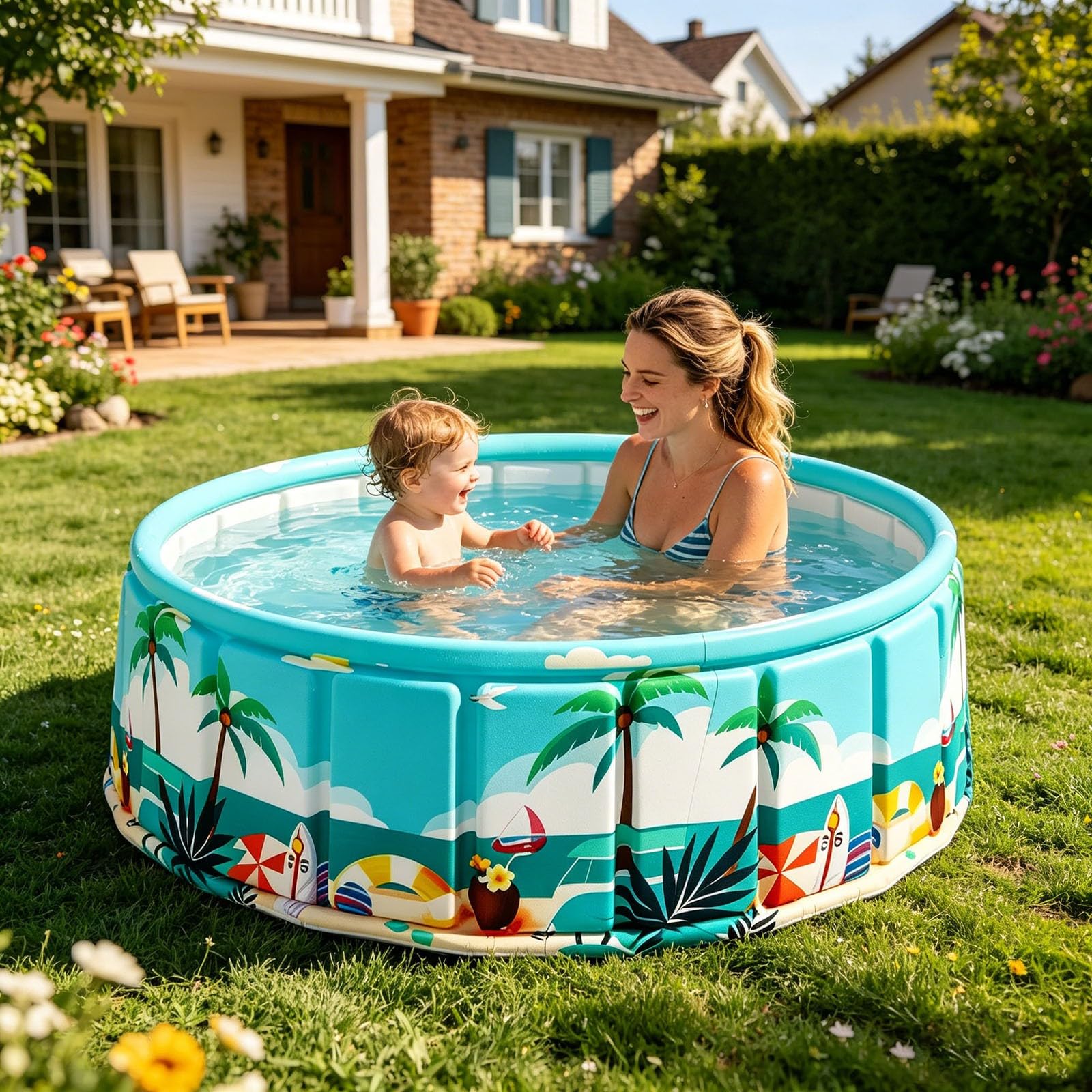 Piscina Non Gonfiabile, Facile da Montare con Un Semplice clic, per Ragazzi e Ragazze, Colore Blu.