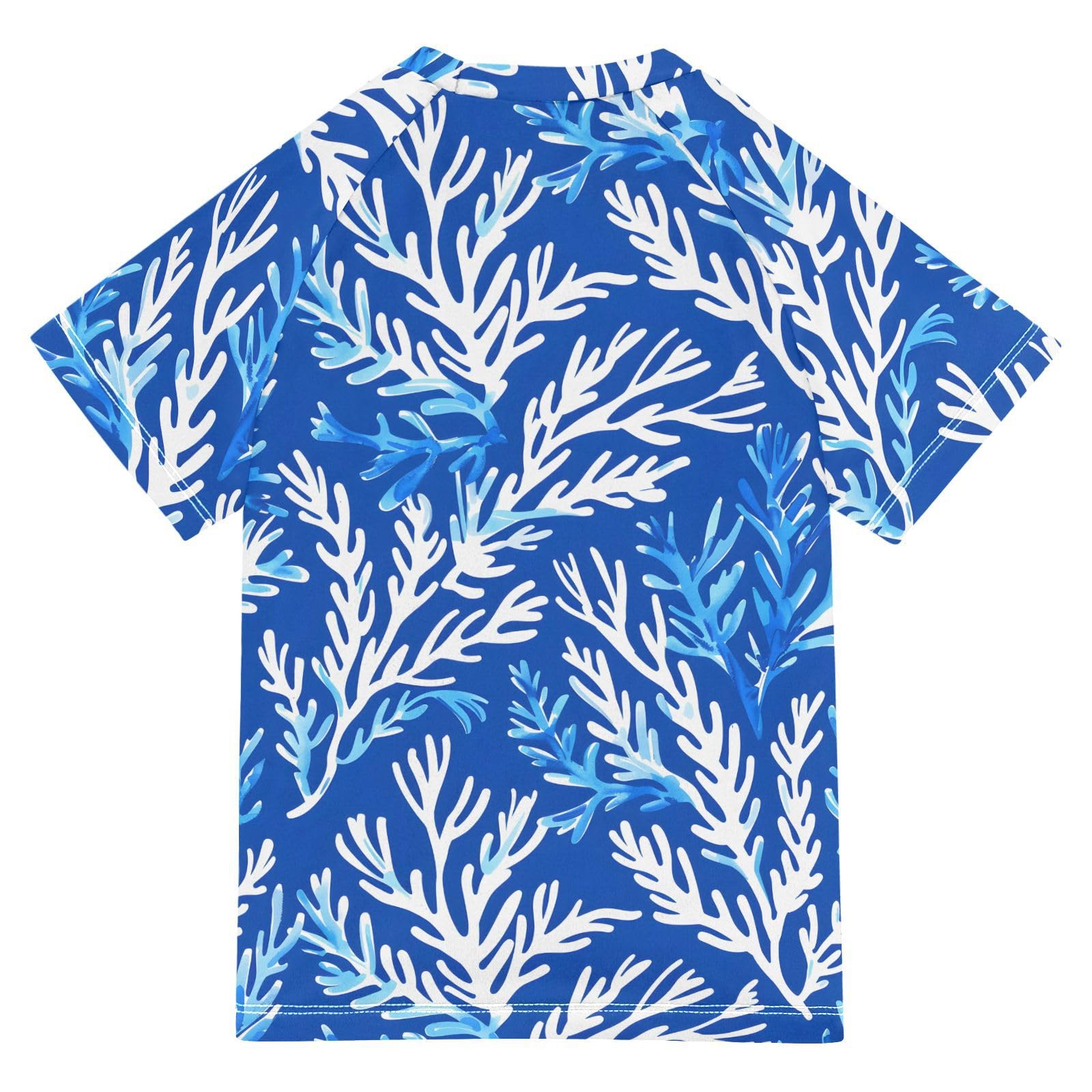 Boys Rash Guard Short Sleeve Swim Shirts for Boys Seaweed Kelp Blue Sun Protection 7-8T