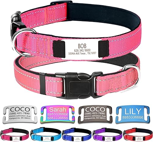 Collares de perro personalizados, collar de perro con etiquetas de identificación de placa de nombre grabadas, collar de nailon ajustable