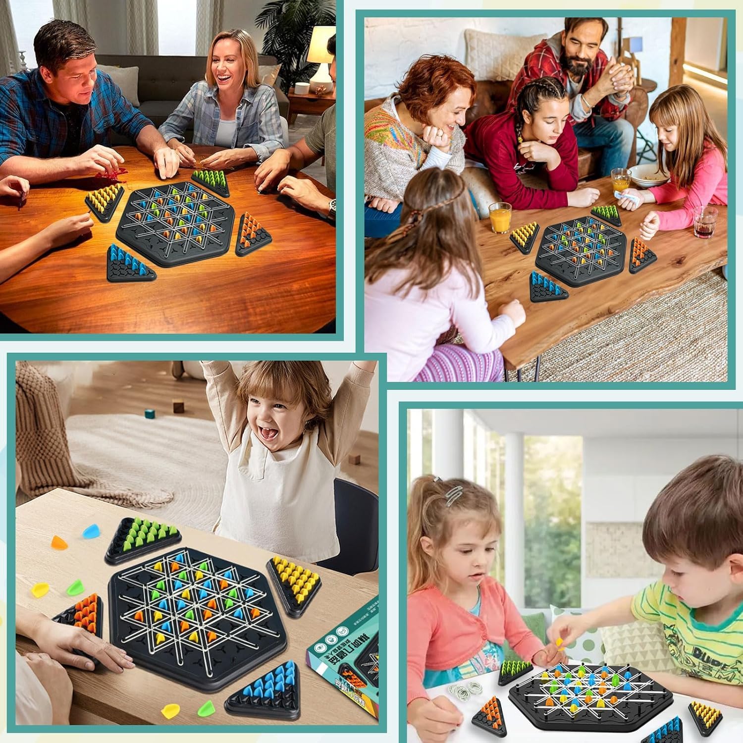 ZIGefofo Gioco Triangolo a Catena Giochi da Tavolo con Elastici Gioco Triangoli Interattivo Giochi da Tavola Strategia Triggle Chain Triangle Game per Bambini Adulti Festa in Famiglia 2 a 4 Giocatori
