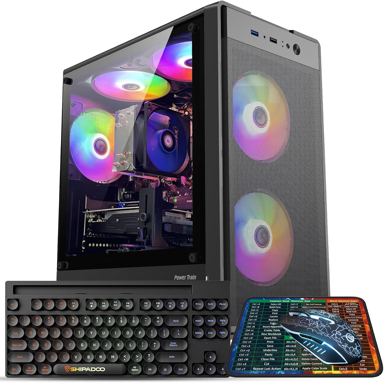Gaming PC Computer Desktop,AMD Ryzen 5 5500 up to 4.2GHz, Radeon RTX 2060 6G, 16G DDR4, 1TB SSD, WiFi 6, RGB Fan x5, Tower Computers Windows 11 Home