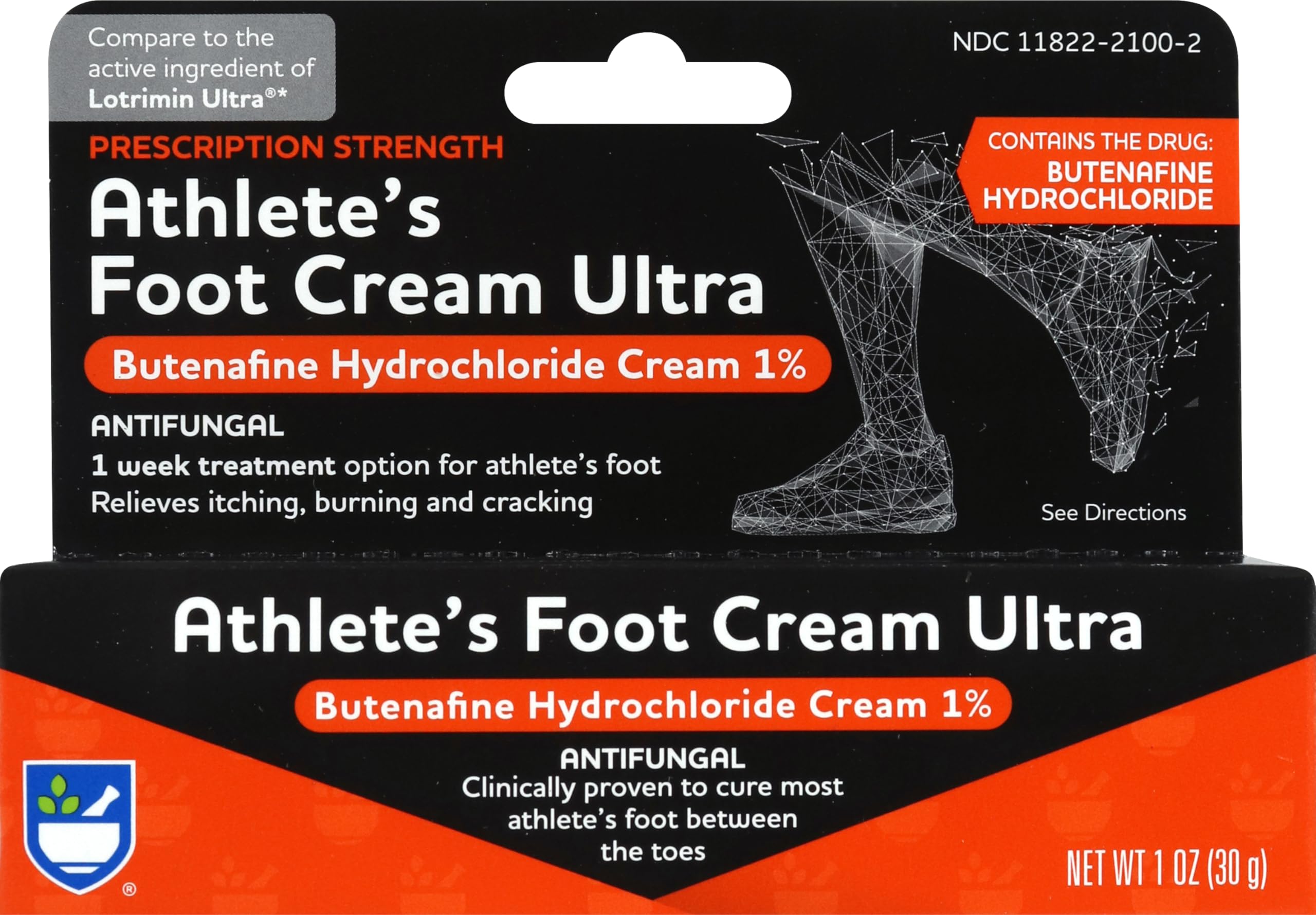 Rite Aid Prescription Strength Foot Care Butenafine Cream - 1 oz, Antifungal Cream, Jock Itch Treatment, Treats Athlete's Foot Cream Extra Strength
