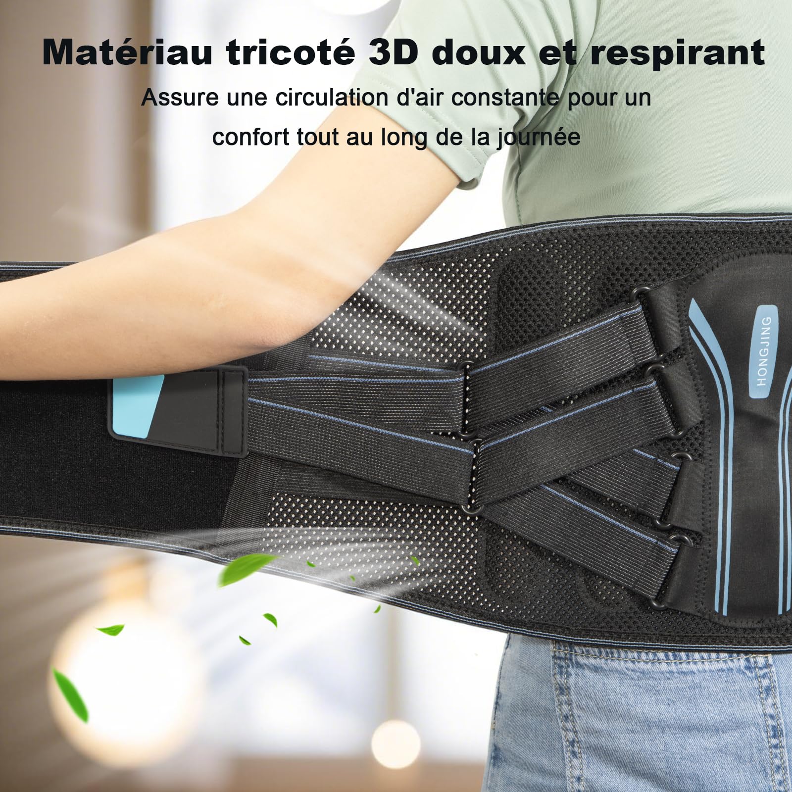 HONGJING Ceinture de soutien dorsal avec soutien bionique pour soulager les maux de dos, soutien lombaire 3D respirant avec système de poulie et 7 barres, convient aux hommes et aux femmes (2XL)
