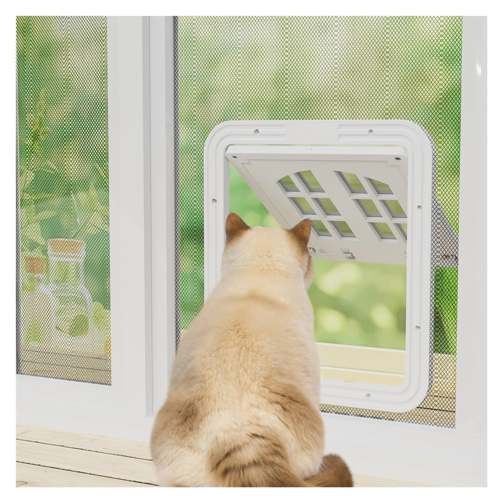 Puerta mosquitera para mascotas y panel aislante para el acceso de perros al jardín