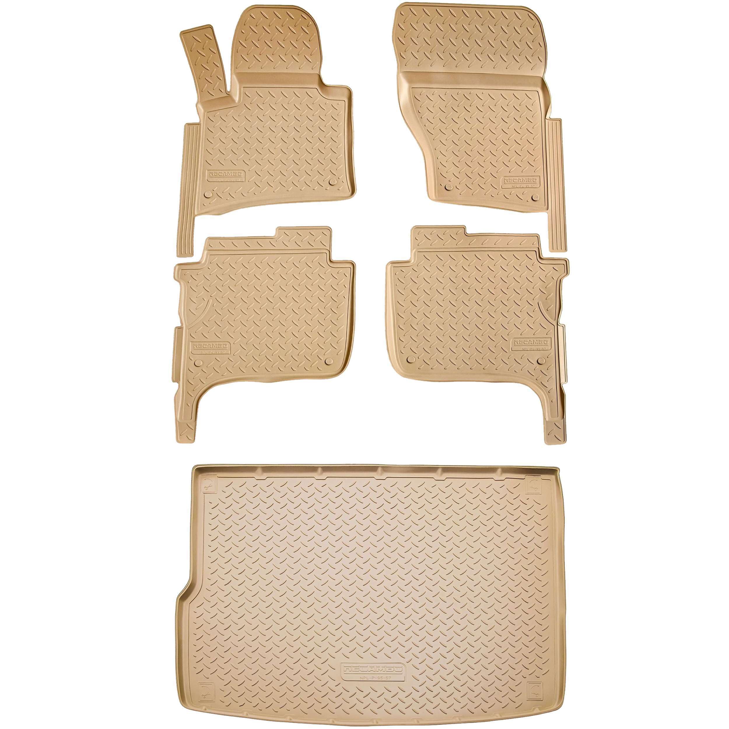 RECAMBO Juego de alfombrillas de goma y bandeja para maletero para VW Touareg II, 7P | 2010 2018 | 4 zonas climáticas automáticas 100 % ajuste perfecto, alfombrillas y maletero de TPE