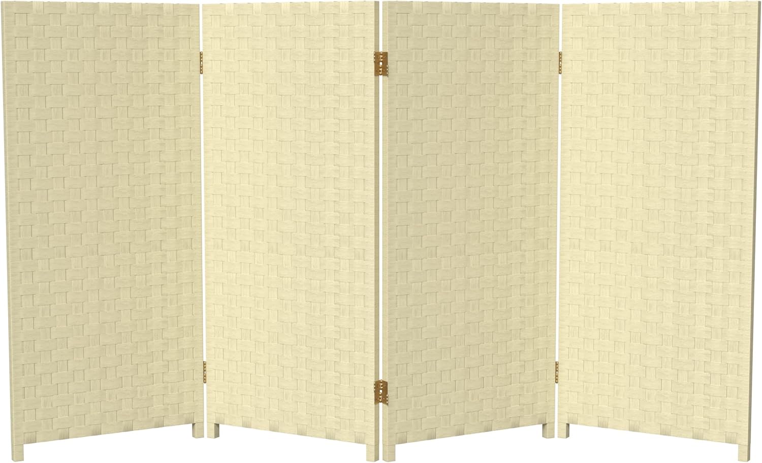 Red Lantern 3 ft. Short Woven Fiber Folding Screen - 4 Panel - Cream