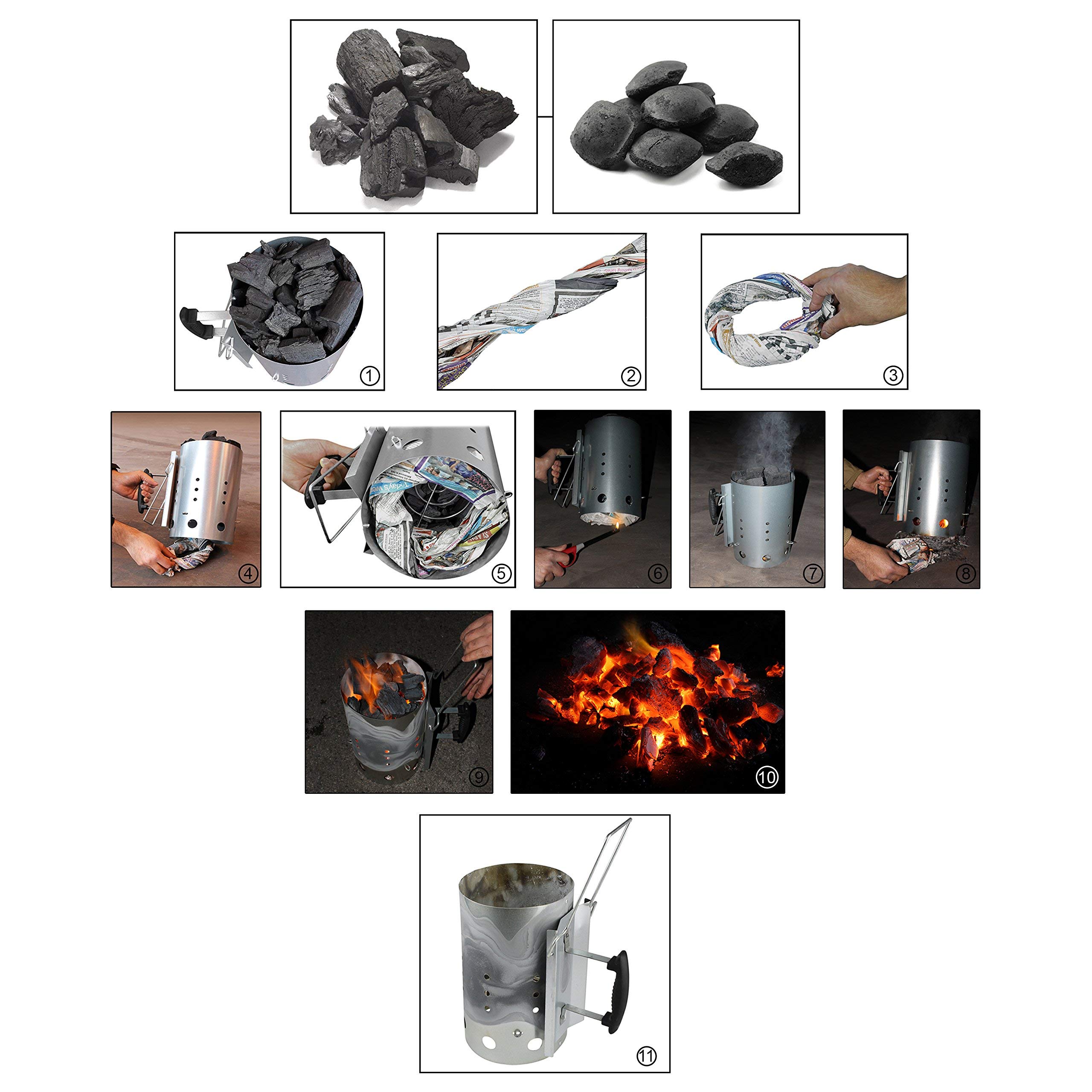 Démarreur avec poignée de sécurité, démarreur de cheminée, Foyer au Charbon de Bois, Accessoire de Barbecue pour Weber 7416, Barbecue à démarrage Rapide pour Les grillades, 30 cm H, 19 cm DIA