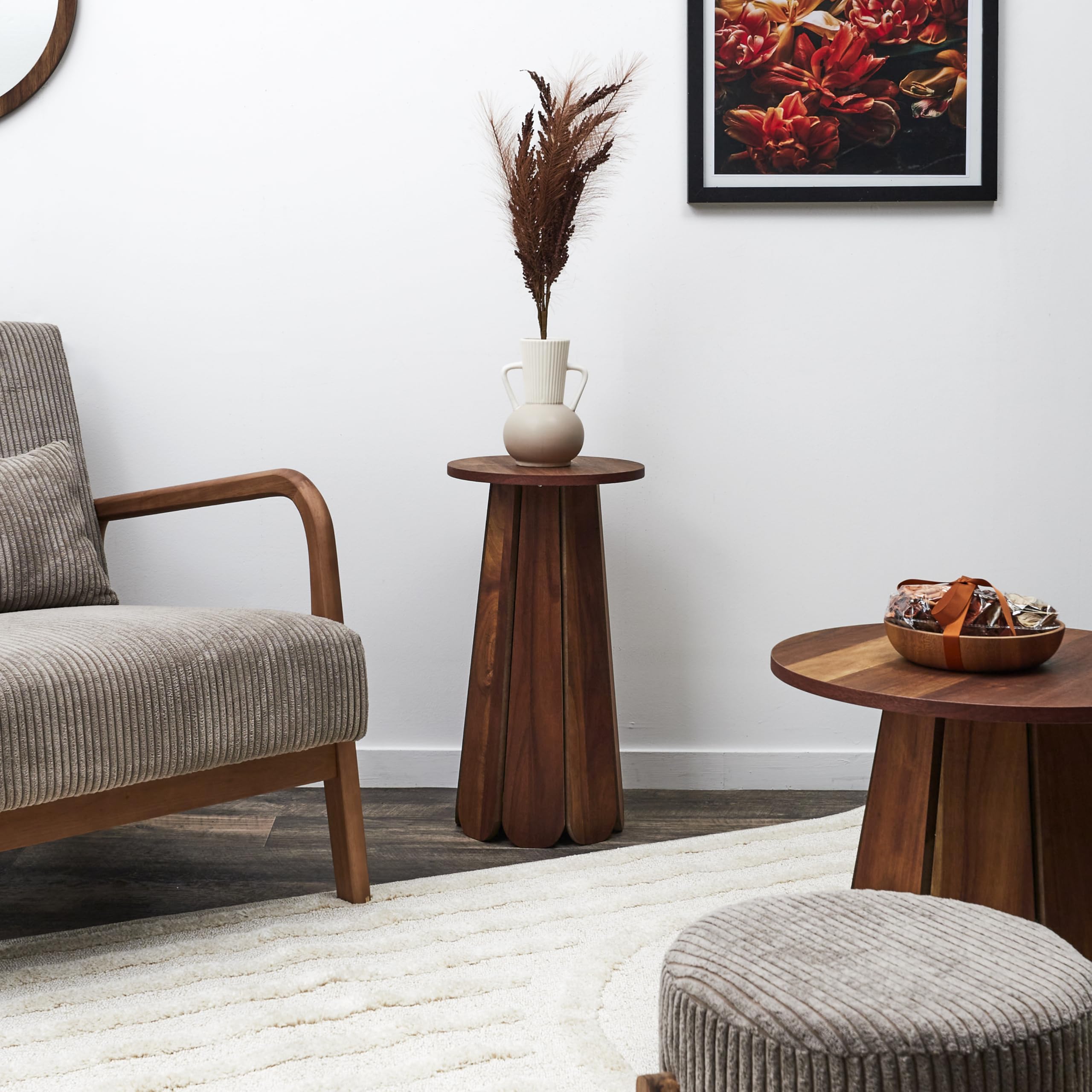HOME DECO FACTORY, HD0350, Table d'Appoint D30 cm, Modèle Will, Collection Softness, Mobilier, Table Et Bureau, Console et Sellette, 30x55x30 cm, Marron | Bois d'ingénierie, table d'appoint Will, collection Softness, diamètre 30 cm, salon, marron