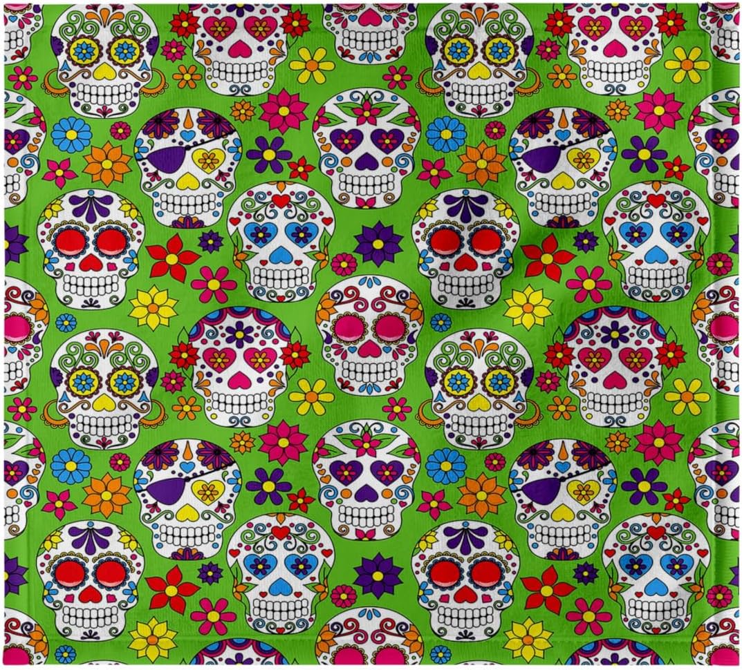 3dRose Colorful Sugar Skulls All in A Row with A Green Background Pattern 22x30 Bath Hand Pool Towel