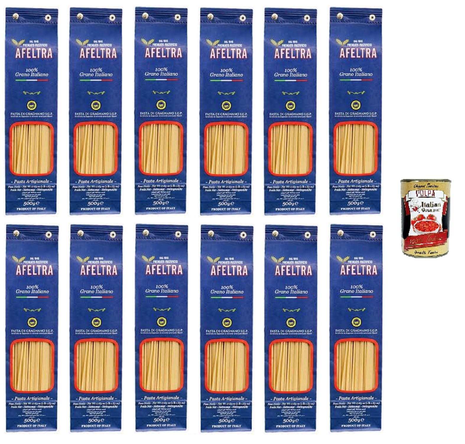 Afeltra Pasta di Gragnano I.G.P Spaghettini 12x500g + Italian Gourmet polpa 400g