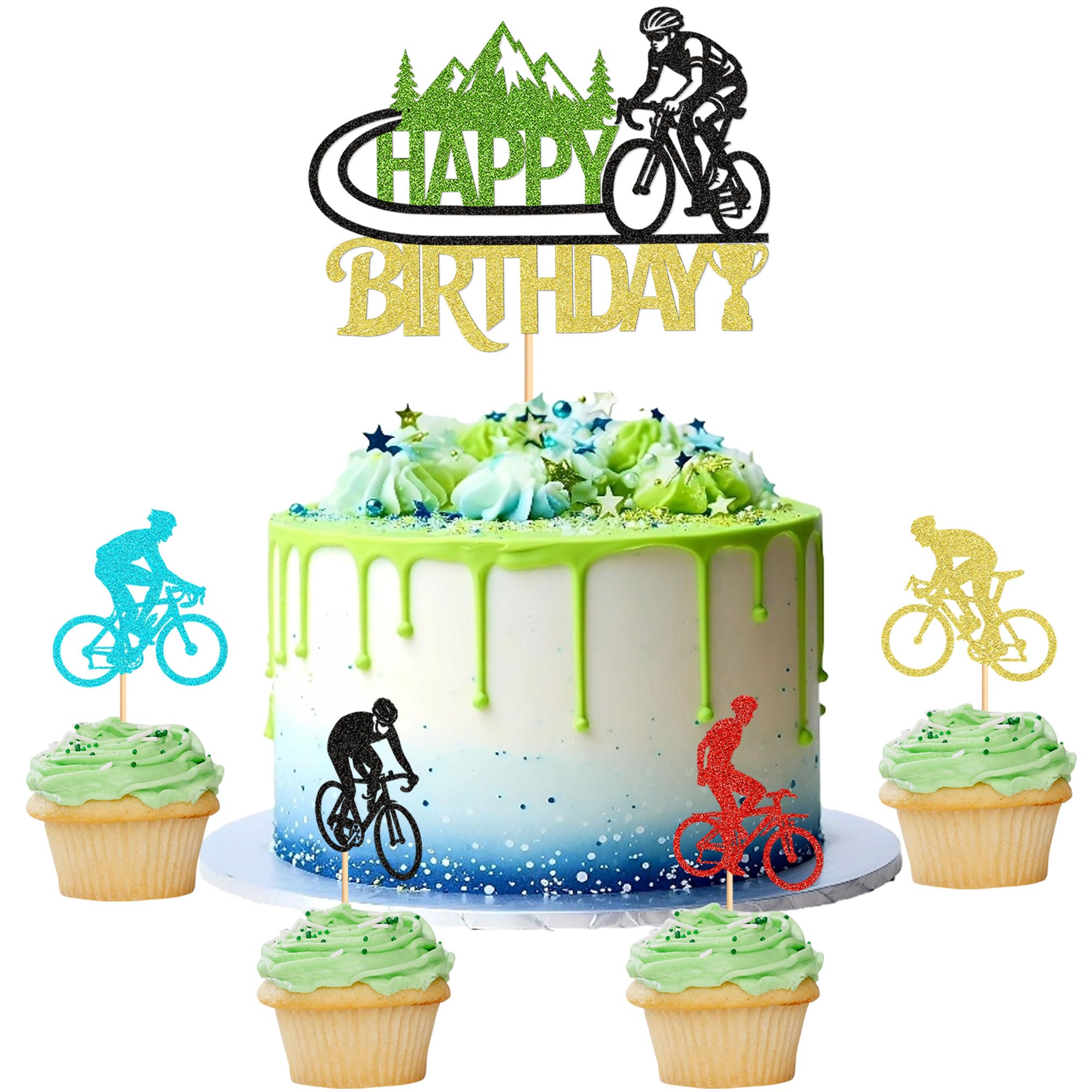 Blumomon Pack of 25 Bicycle Player Birthday Cake Decoration Coloured Bicycle Cake Decoration for Bicycle Competition Theme Bicycle Lovers Party Decoration Sports Party Decoration