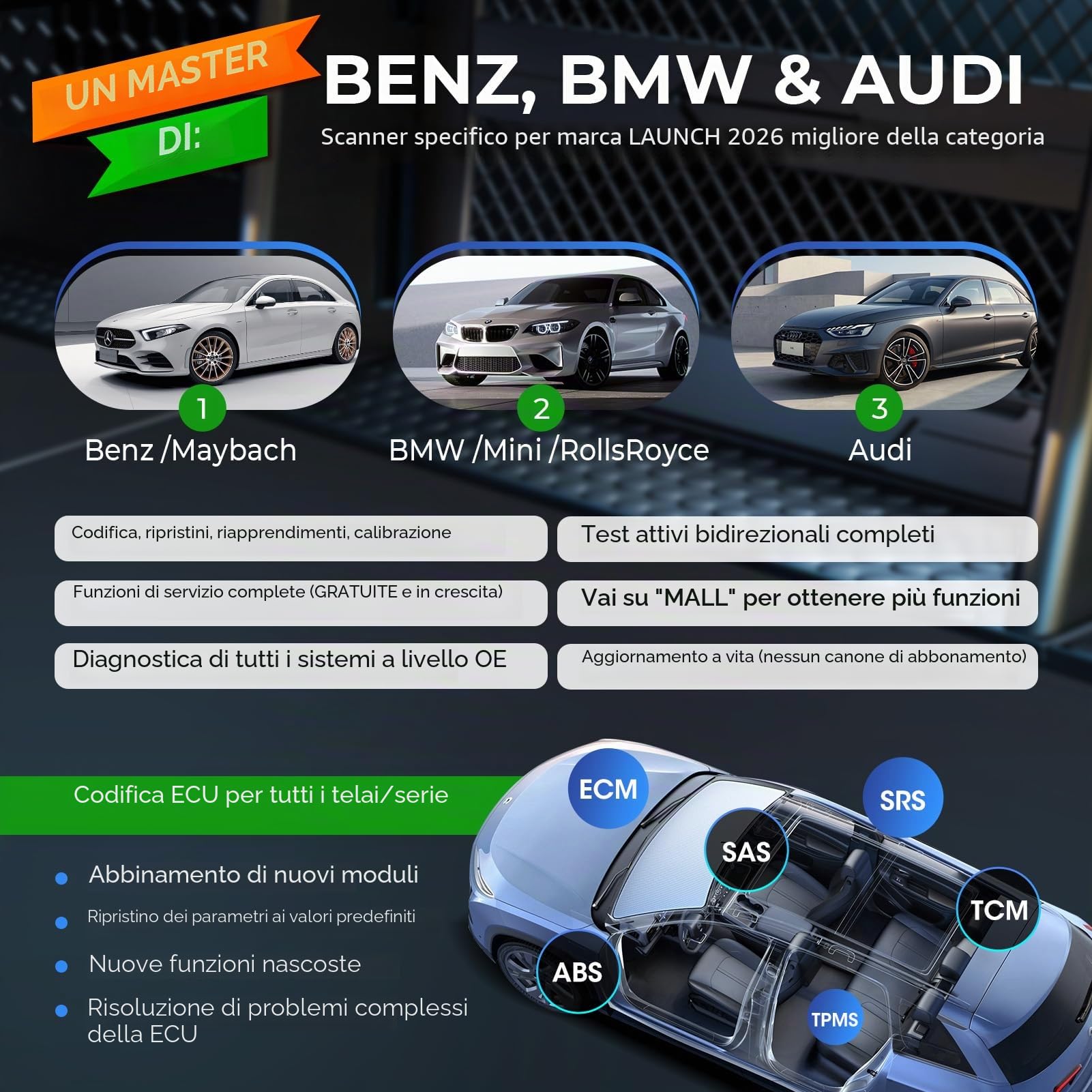 LAUNCH X431 Creader Elite 2.0 BBA OBD2 Scanner per BBA, BMW/Benz