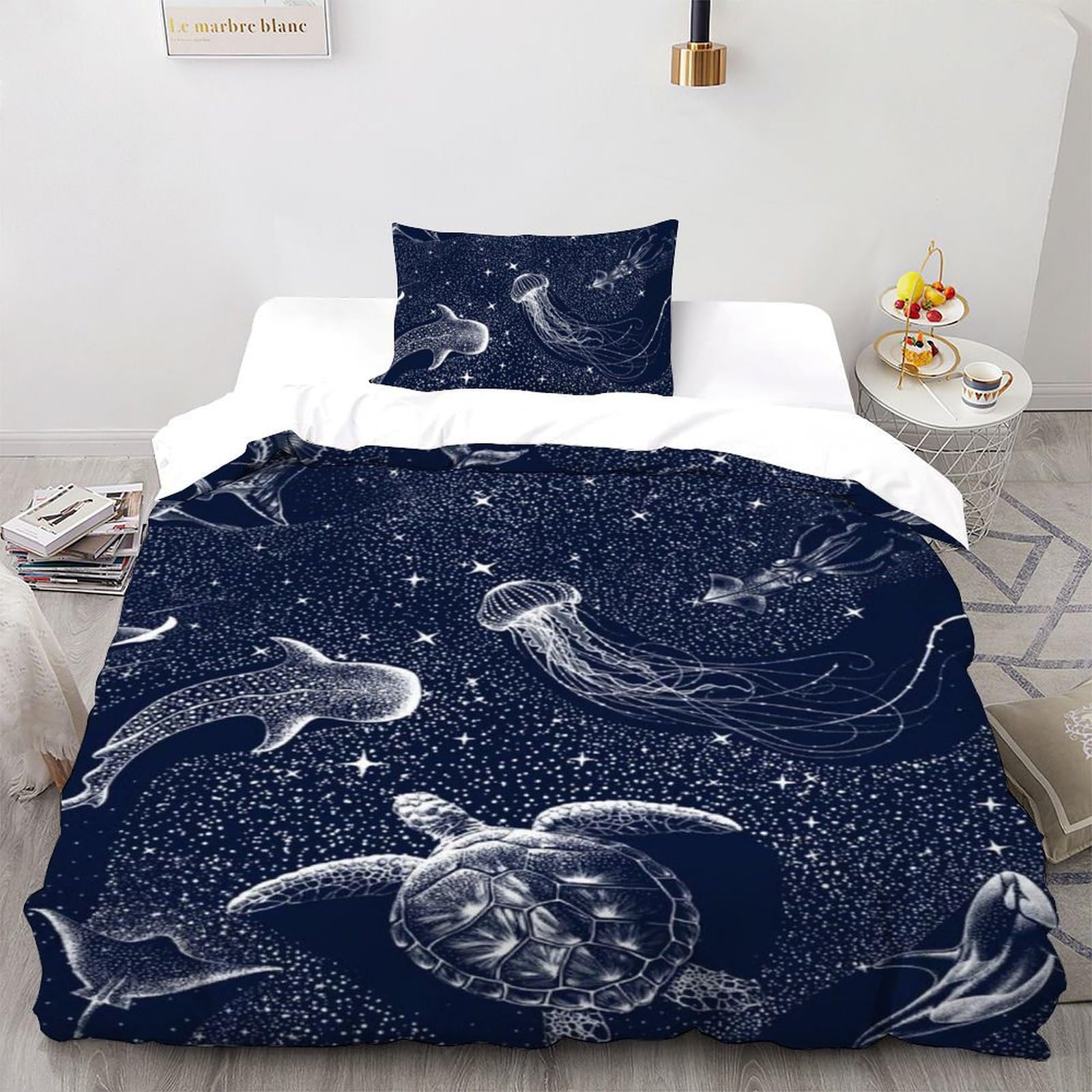 Parure de couette requin et tortue en microfibre lit simple 135x200 cm avec sa taie