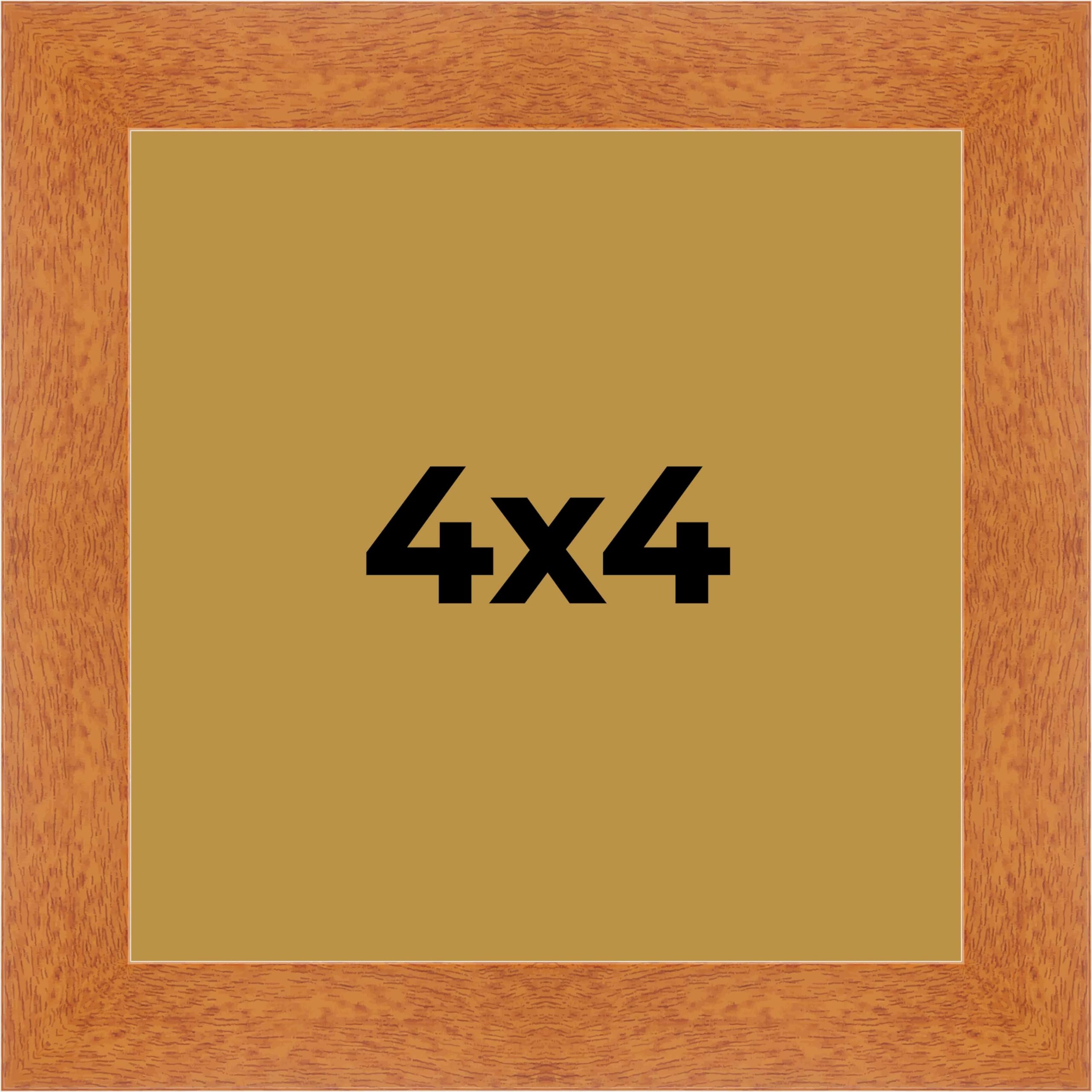 Honey Pecan 4x4 Small Shadow Box Picture Wooden Frame with Gold Acid-Free Backing UV Acrylic & Hanging Hardware - with 3/4