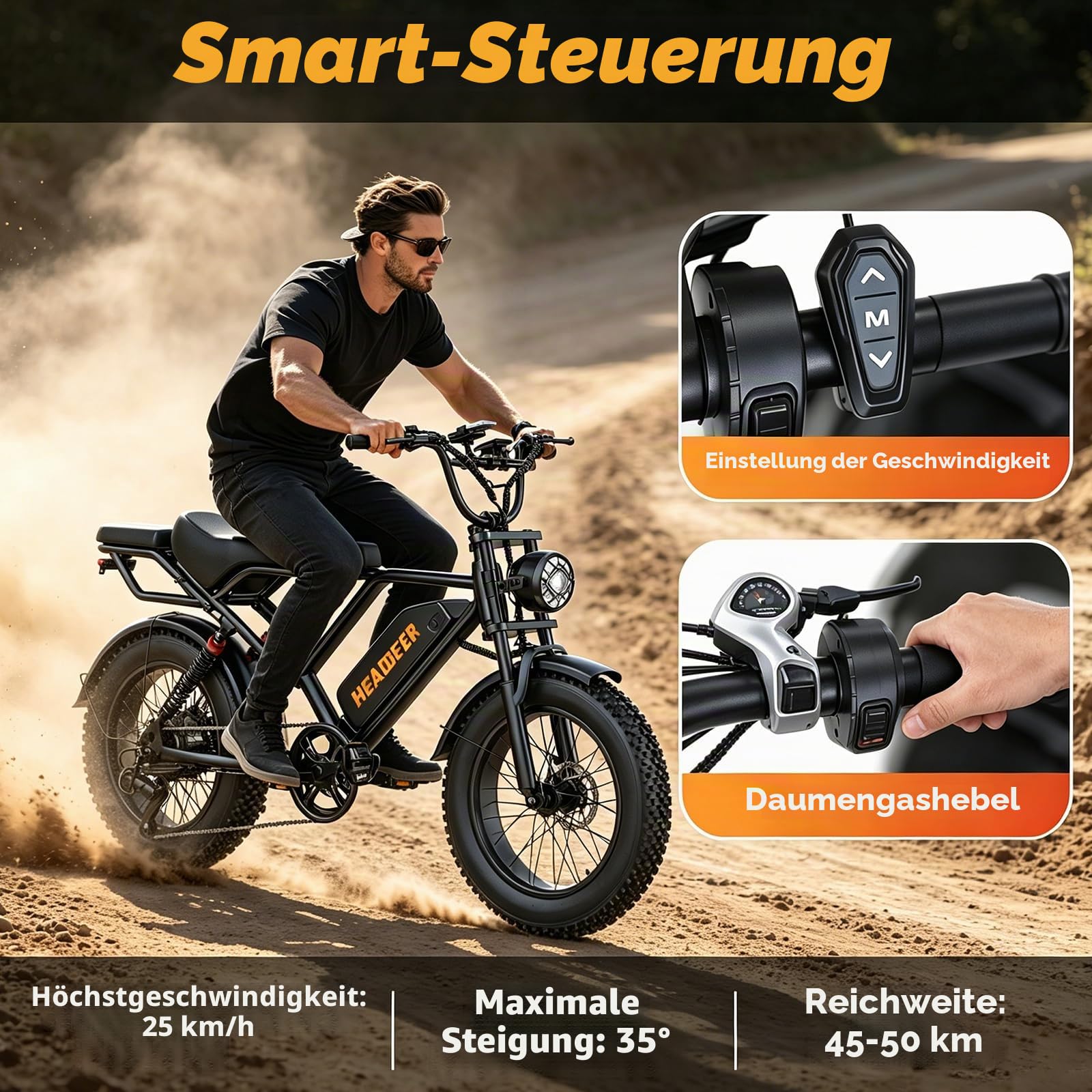BK20 Elektrofahrrad für Erwachsene, 48 V, 20 Ah, herausnehmbarer Akku, Mountainbike mit 20×4-Zoll-Breitreifen, Reichweite 50–100 km, Doppelscheibenbremsen, doppelte Federung, 7 Gänge