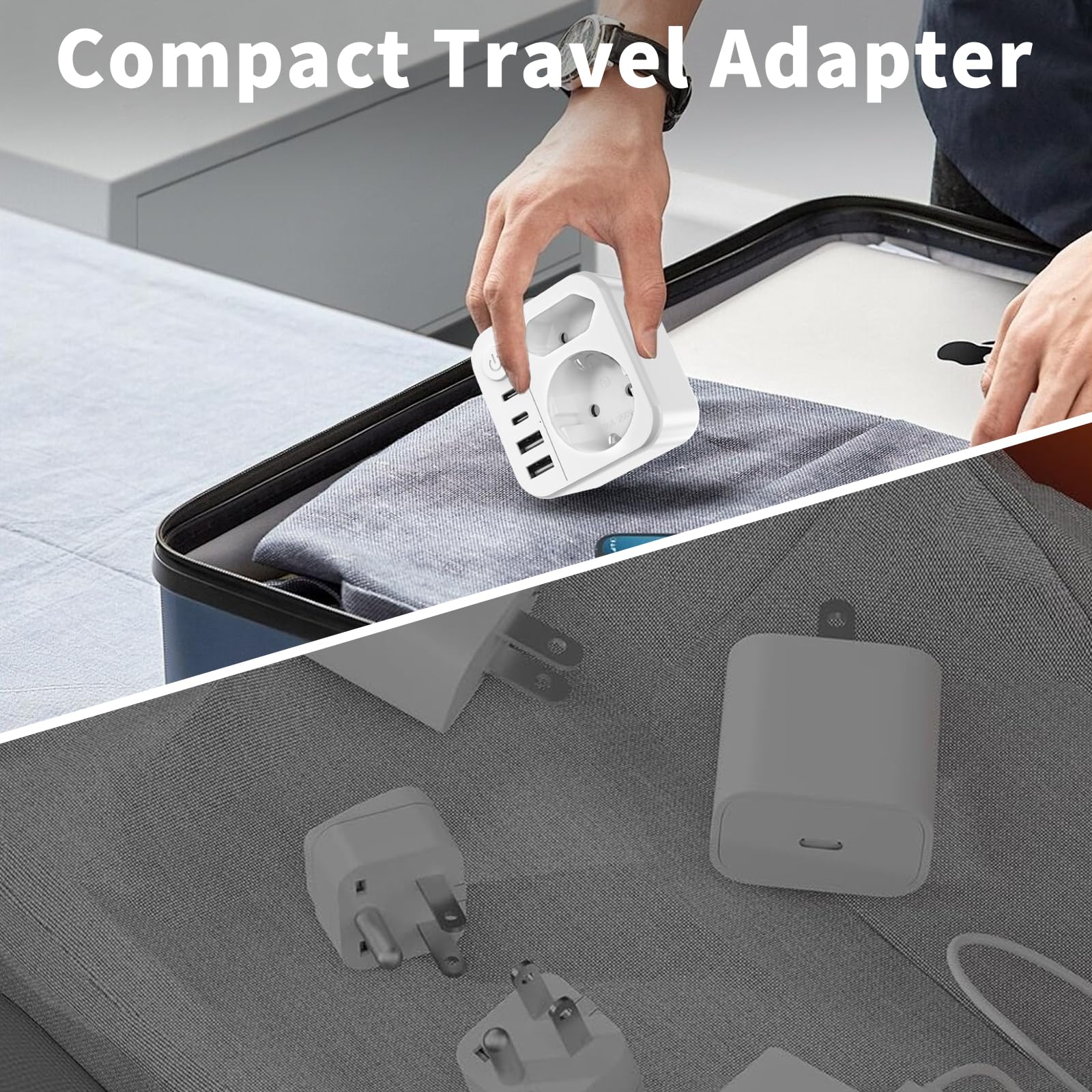 Adaptateur Prise Japon 6 en 1, 2500W Voyage avec 2 USB C et 2 USB A, Schuko vers Type A USA Chine Canada Thaïlande