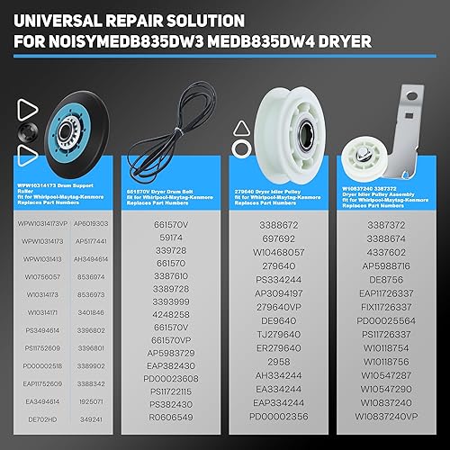 Miniatura 5 de Rodillo de secado mejorado para Maytag Whirlpool Secador Piezas MEDB850YW0 MEDB835DW4 WPW10314173 W10314171 MEDC300BW0 MGD5630HW0 MED7000AG0
