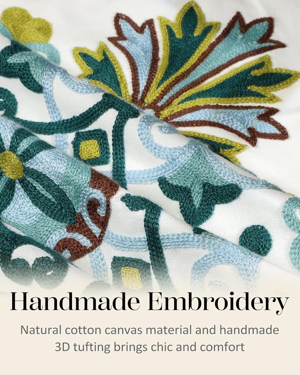 Embroidered Throw Pillow Cover - 18x18 Decorative Pillow Cover with Zipper Aesthetic Cute Design Boho Spring Summer Cozy Throw Pillowcase for Living Room Couch Sofa Bed, Classical Flowers - Image 2