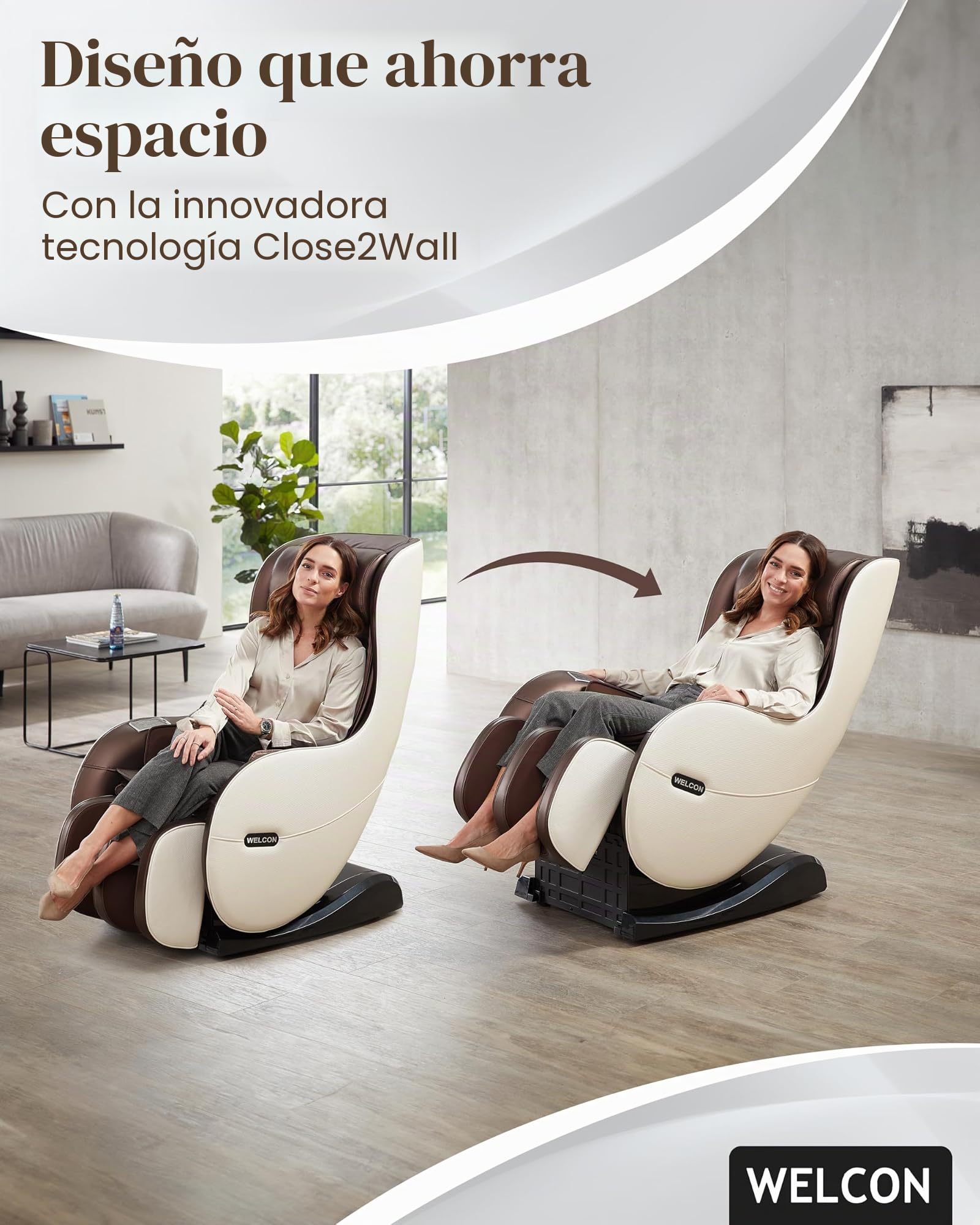 WELCON EASYRELAXX Sillón de Masaje Beige Marrón Con Función de Calor, Programas Automáticos, Amasado, Golpeteo, Rodillos, Airbag y Compresión