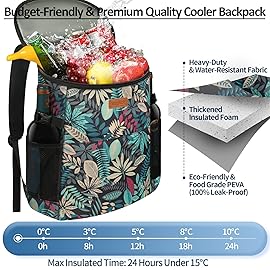 Camping Cooler Backpack 30 Cans, Soft Backpack Coolers Insulated Leak Proof Travel Cooler Bag Waterproof Lunch Picnic Beach Work Trip Thermal Drink Beverage Beer Bag Colorful Leaves