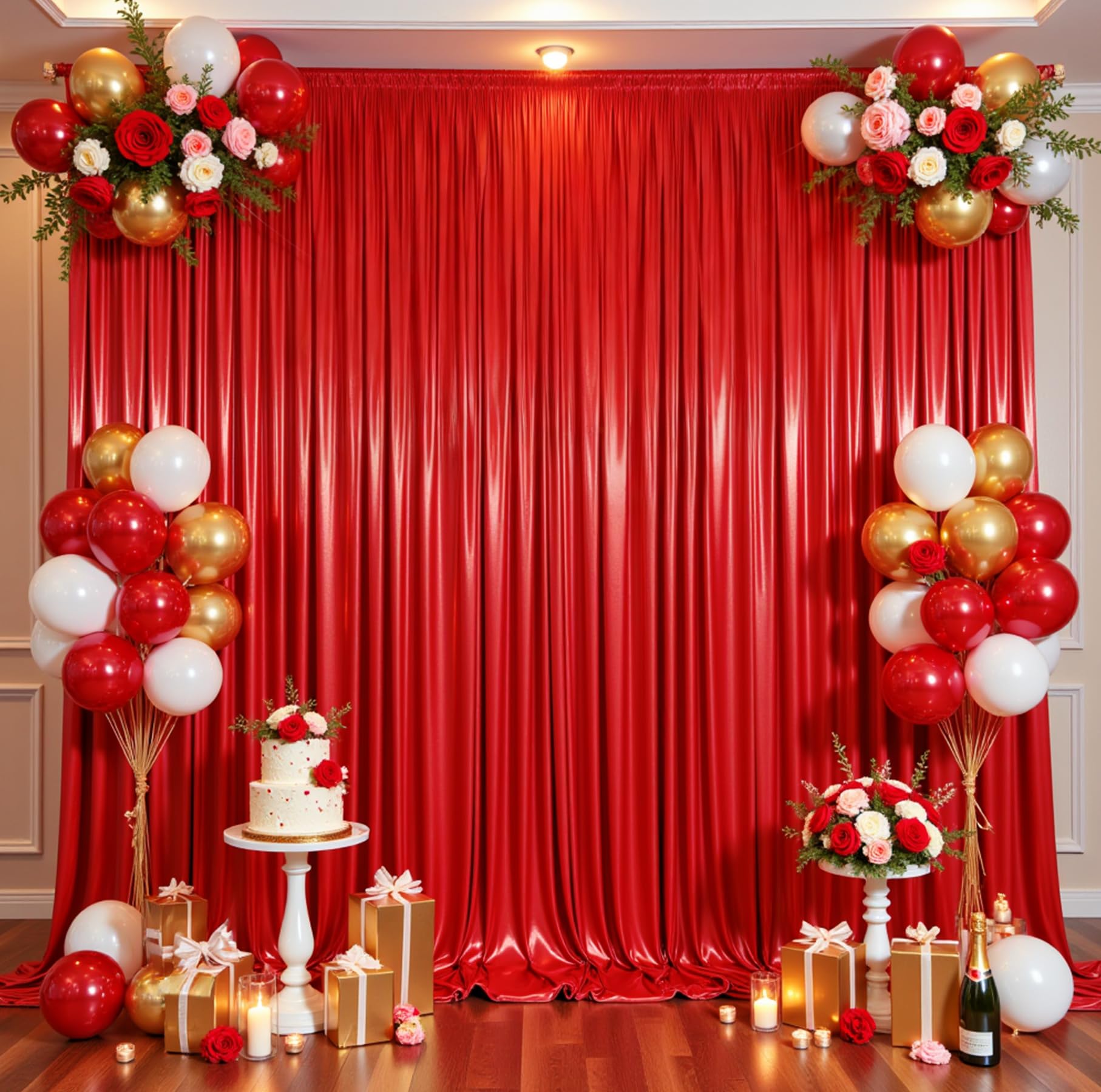 Photo 1 of 10ftx10ft Red Sequin Backdrop Curtain for Parties, Wrinkle Free Thick Glitter Sparkle Photo Backdrop Drapes 2 Panels 5x10FT Shimmer Back Drop Cloth for Valentine's Day Wedding Photography Background