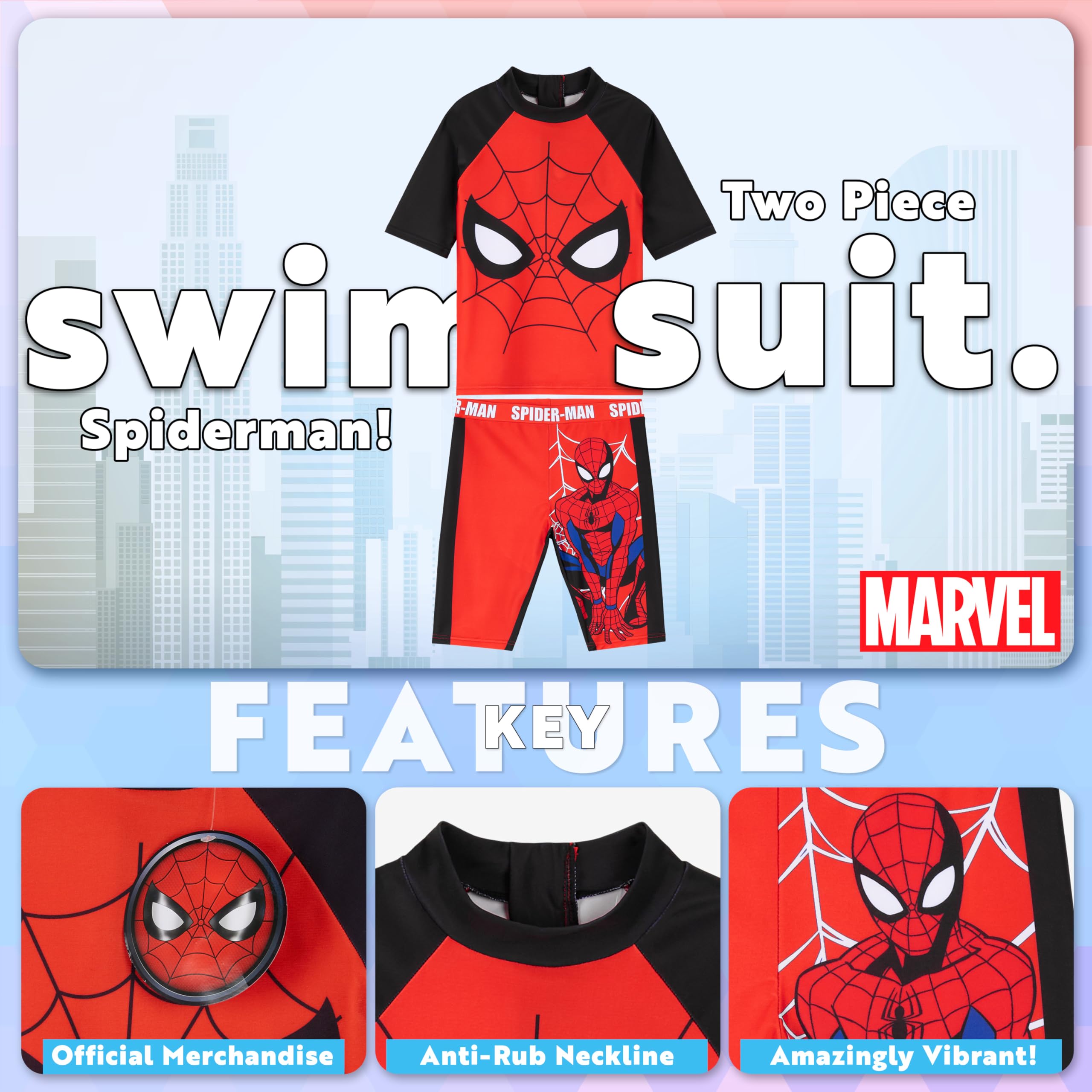 Marvel Spiderman Badeanzug Kinder, Zweiteiliger Schwimmanzug mit Oberteil & Badehose Jungen