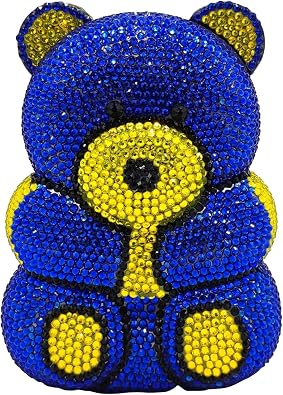 Boutique De FGG Bear Evening Bags and clutches for Women Formal Crystal Clutch Purse Party Animal Rhinestone Handbags,Mini