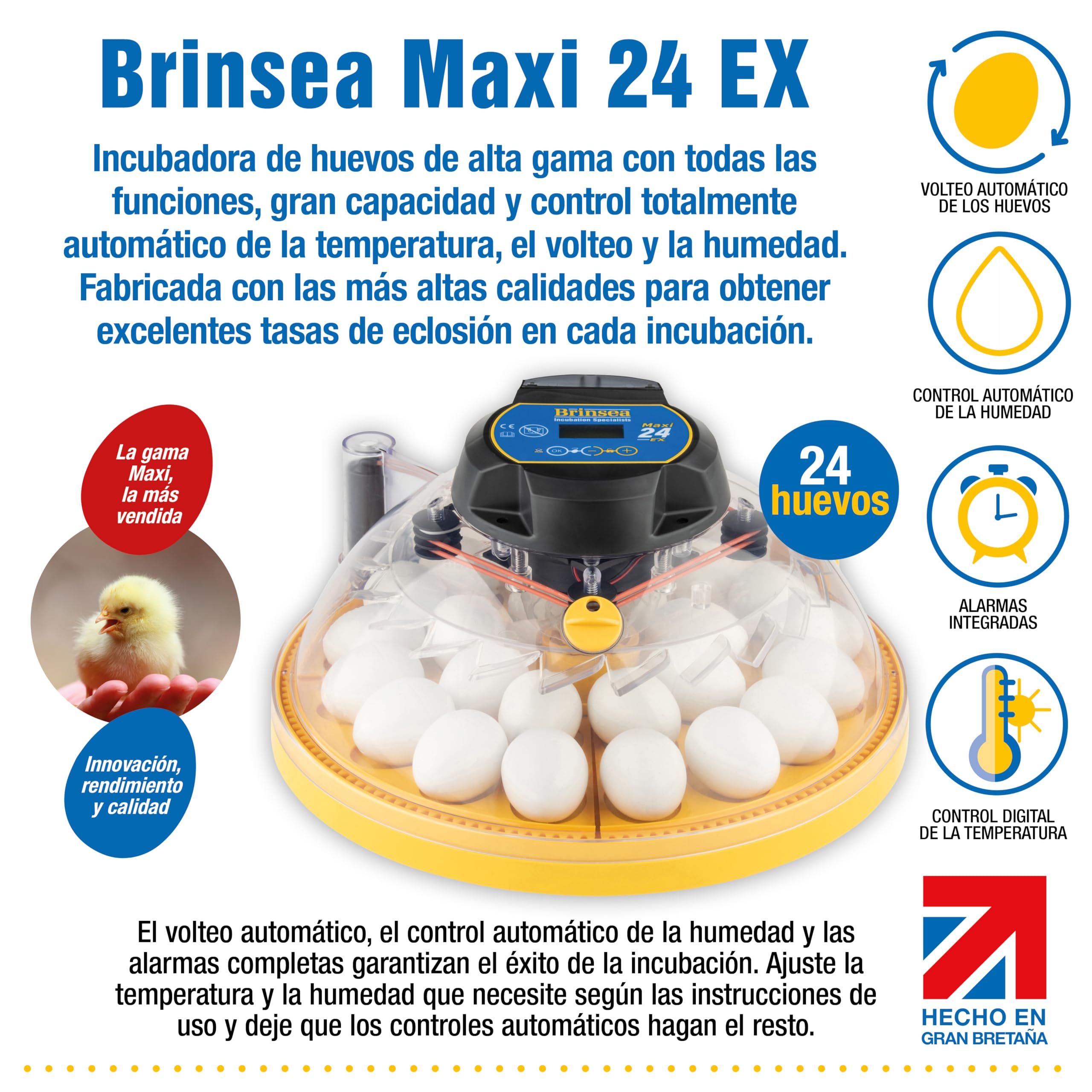 Incubadora Brinsea Maxi 24 EX – Incubadora para 24 huevos – Fabricada en UK - calidad premium, con volteo automático y control integral de humedad – Incluye alarmas digitales. Garantía de 3 años.