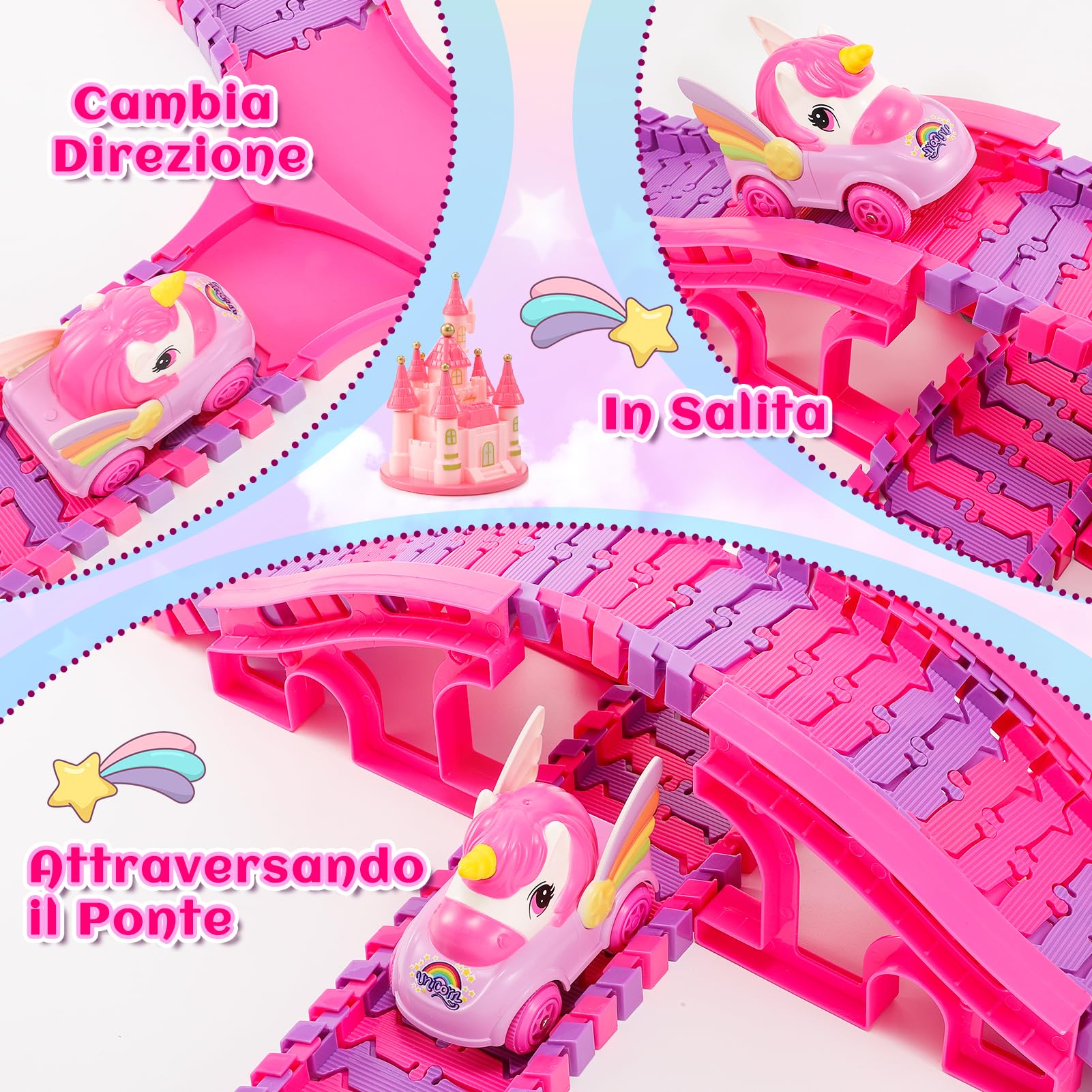 iKidiki Unicorno Bambina Regalo 3 4 5 6 7 8 Anni, Pista Macchinine Giochi Bambina 3-8 Anni Femmina Piste Macchinine per Bambini Giocattoli Bambinas Gioco Bimba Regalo Bambinas Regali Natale