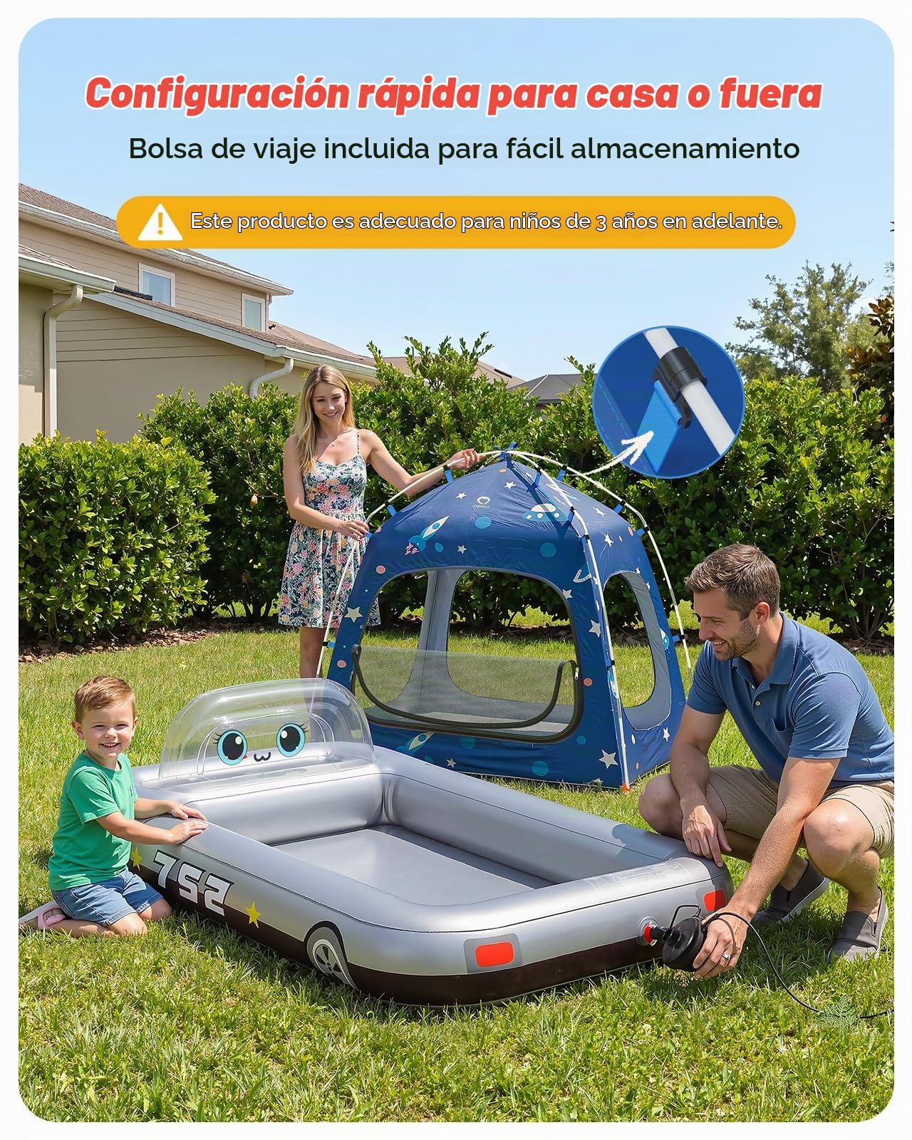 QPAU Cama inflable de viaje para niños pequeños con tienda de campaña y