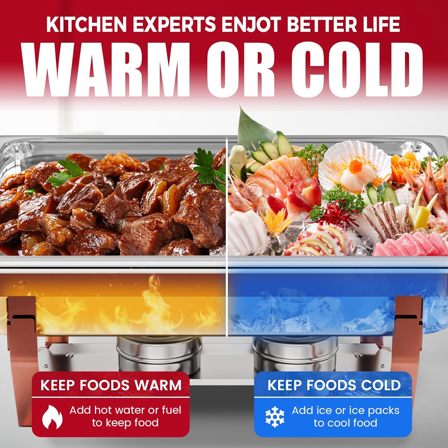 IMACONE Chafing Dish Buffet Sets of 4, 8QT Stainless Steel Rectangular Chafers and Buffet Warmer Sets for Catering, with Food & Water Pan, Lid, Rose Gold Foldable Frame, Fuel Holder for Event Party