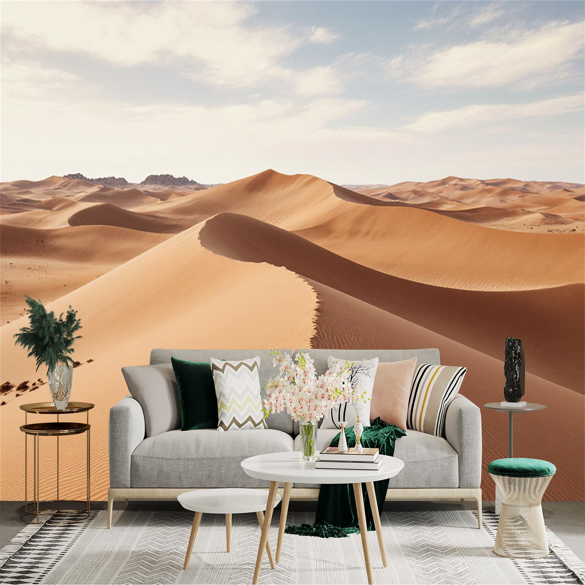 Lnzczhyre Xc260505548 Custom Size Wall Sticker Mural， Golden Desert Sand Dunes， Vast Sahara Landscape， Peaceful Nature Scenery， For Wall Decoration， Peelandstick Wall Decals.