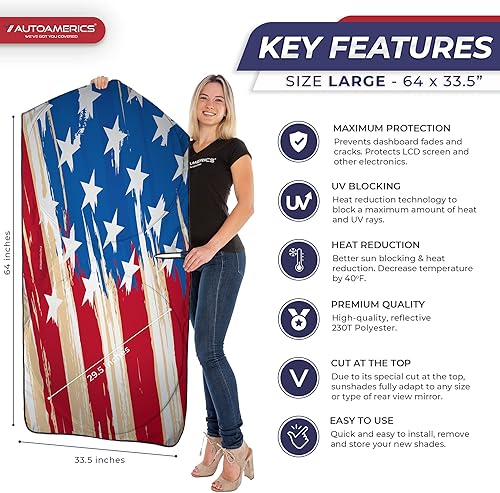 Miniatura 2 de Autoamerics Parasol para parabrisas de 1 pieza, bandera de águila estadounidense, diseño patriótico de 3 Estados Unidos, parasol plegable para