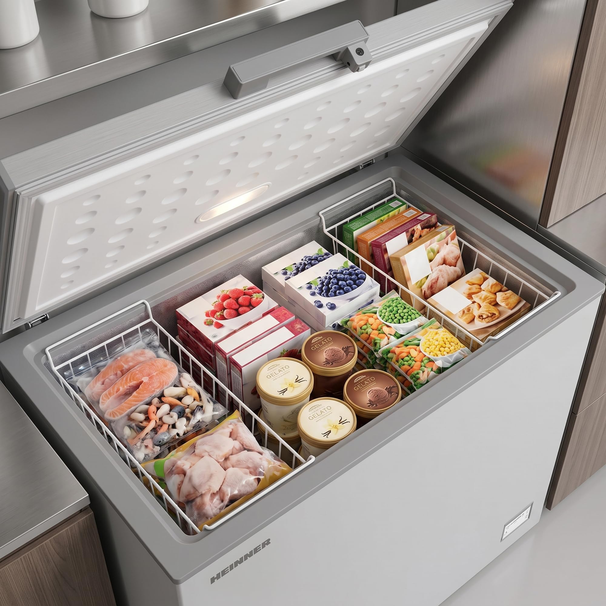 HCF‑HM246CSE++ – Gefriertruhe 246 L – Energieeffizient, Inverter‑Kompressor, Schnellgefrierfunktion, LED‑Display & Innenbeleuchtung, Silber – 5 Jahre Garantie