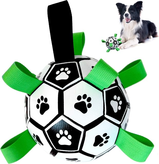 Dog Toys - Dog Football with Straps for Interactive Fetch & Tug Games. Durable Dog Ball Toy for Water, Garden & Outdoors