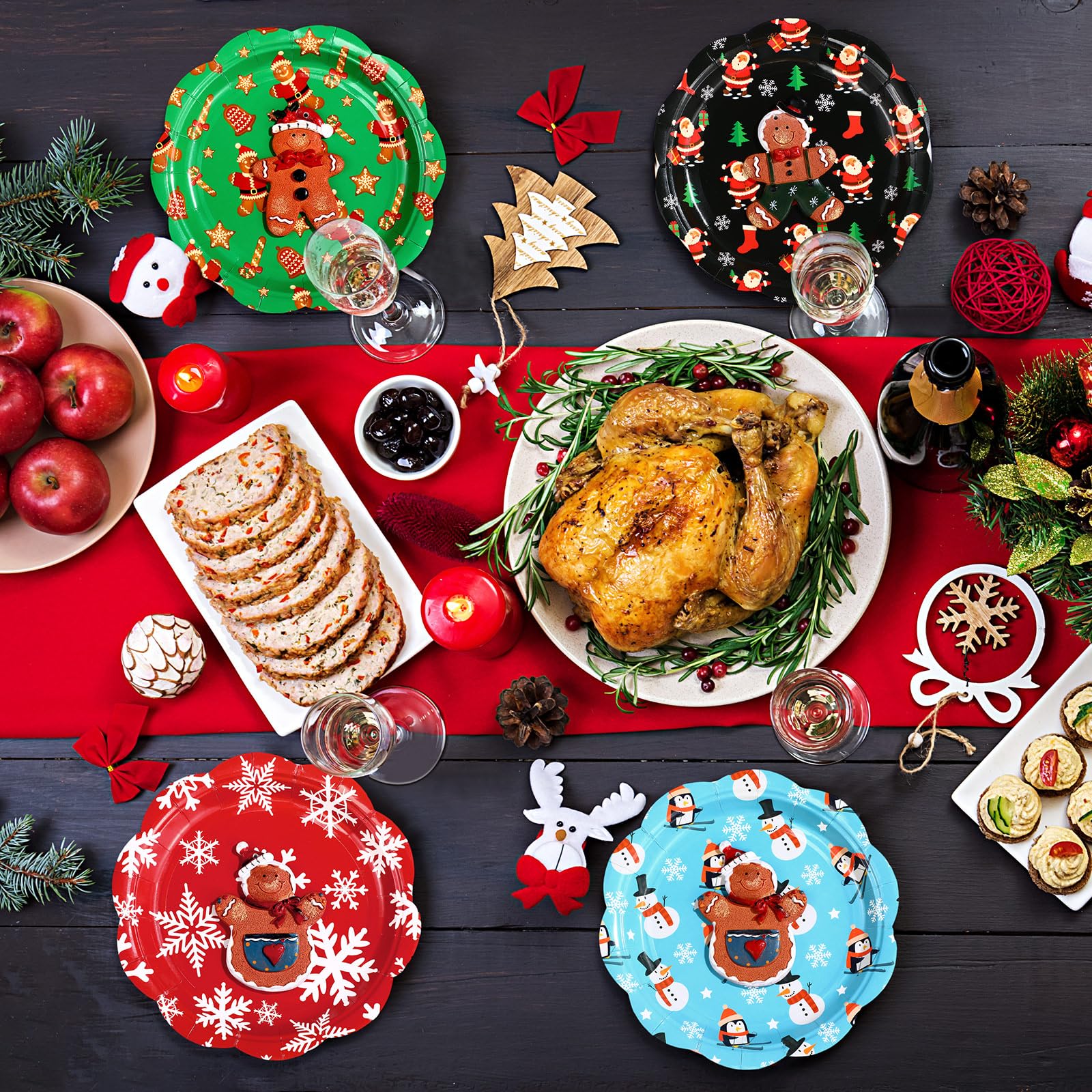Pickmesh 60 platos de papel de Navidad de 7 pulgadas, platos desechables de copo de nieve de Papá Noel, platos de postre, vajilla de Navidad, decoración de fiesta para fiestas de Navidad