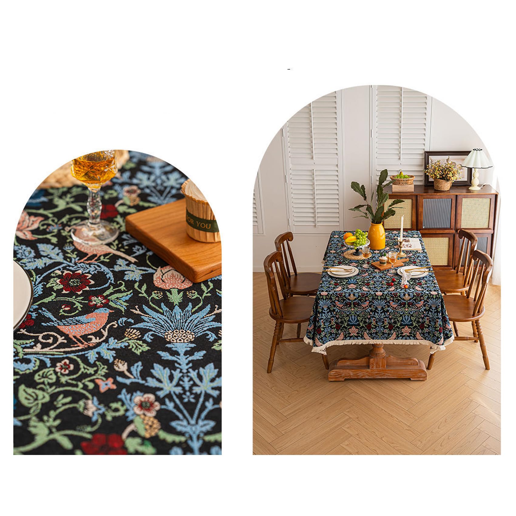 Boho Vintage geometryczny obrus z frędzlami, wodoszczelny, odporny na plamy