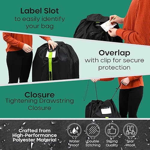 Miniatura 4 de reperkid Bolsa de cochecito mediana para viajes en avión, negro y verde, 42 pulgadas de alto x 26 pulgadas de ancho x 13 pulgadas de profundidad, se
