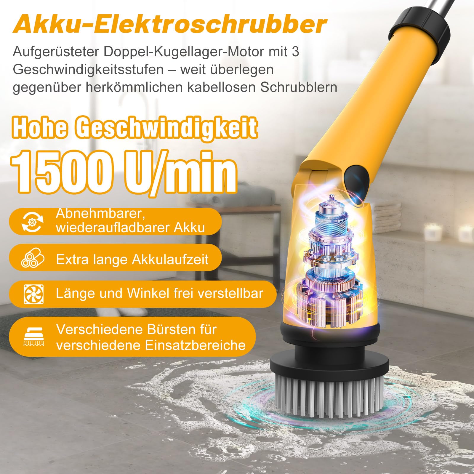 Qimedo Brosse de nettoyage électrique 1500 tr/min, IPX7, 8 têtes, sans fil
