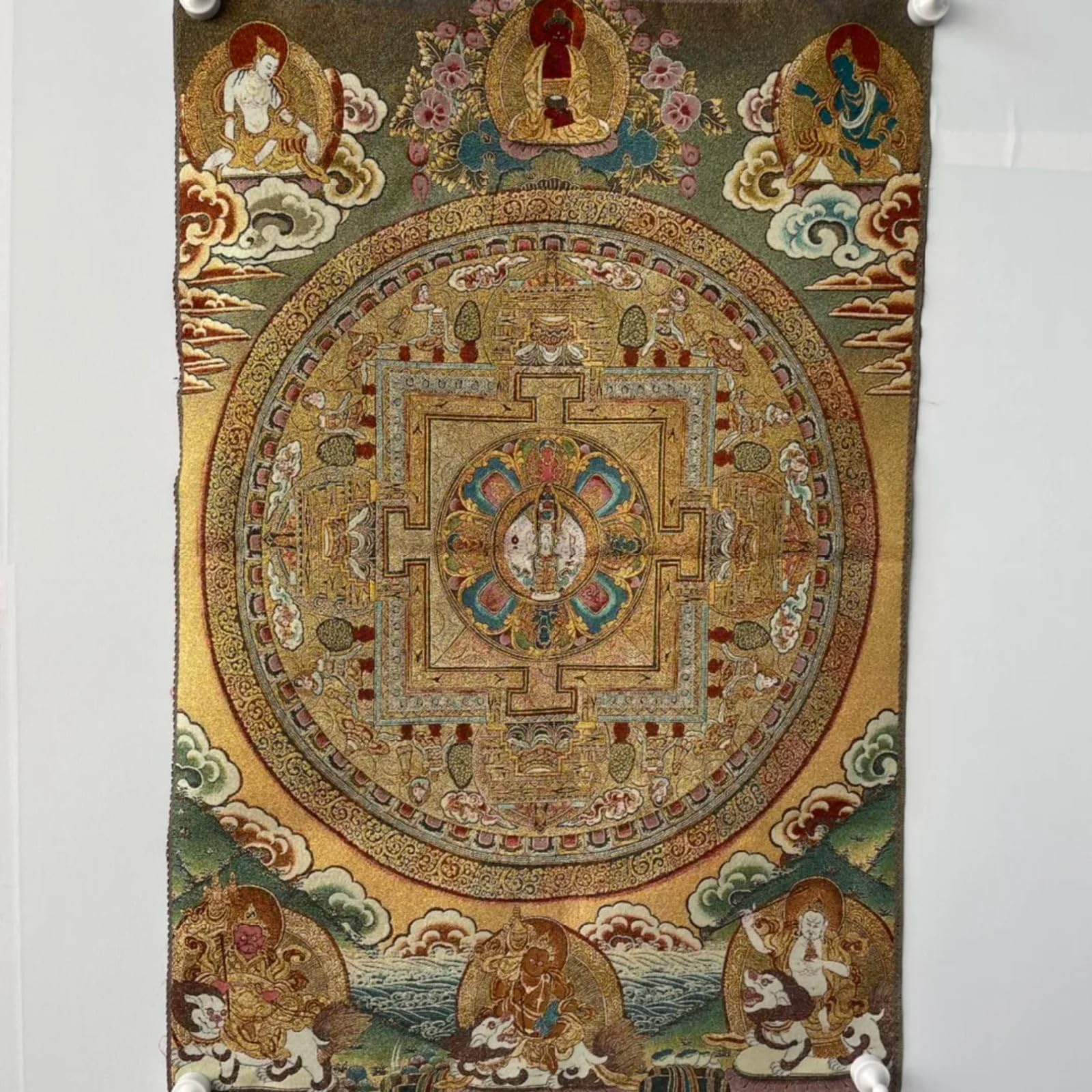FENNYYAR Buddha tibetano Buddha statua ricamo santuario buddista, 90 cm, decorazione da parete per soggiorno
