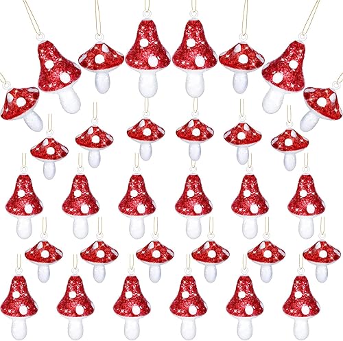 24 adornos de Navidad de hongos, adornos de hongos rojos y blancos, adornos colgantes decorativos para árbol de Navidad, vacaciones, decoración de