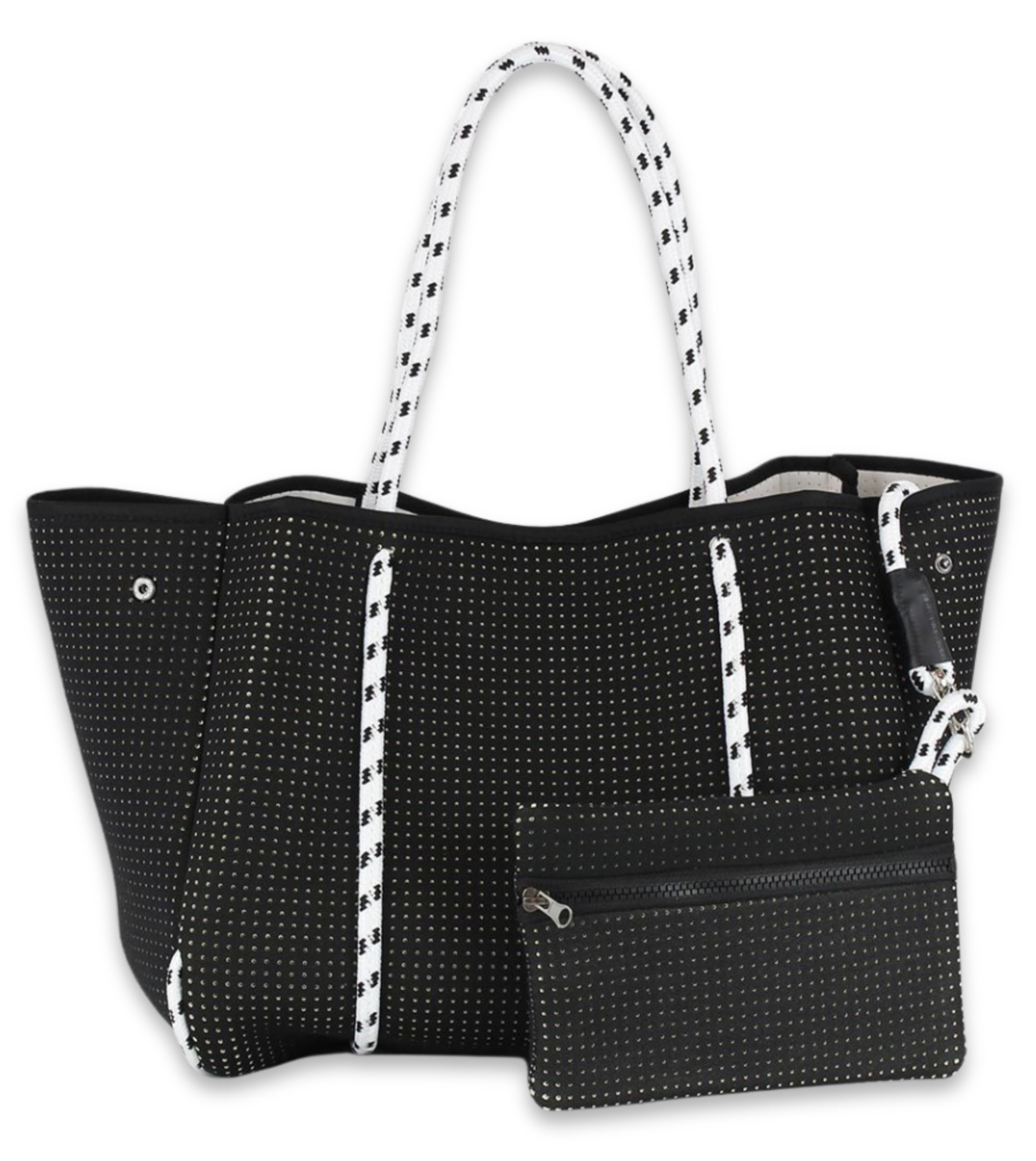 POPUPS Large Neoprene Tote Bag for Women - Everyday Designer Handbag for Travel Work and Beach with Pockets and Zipper Pouch