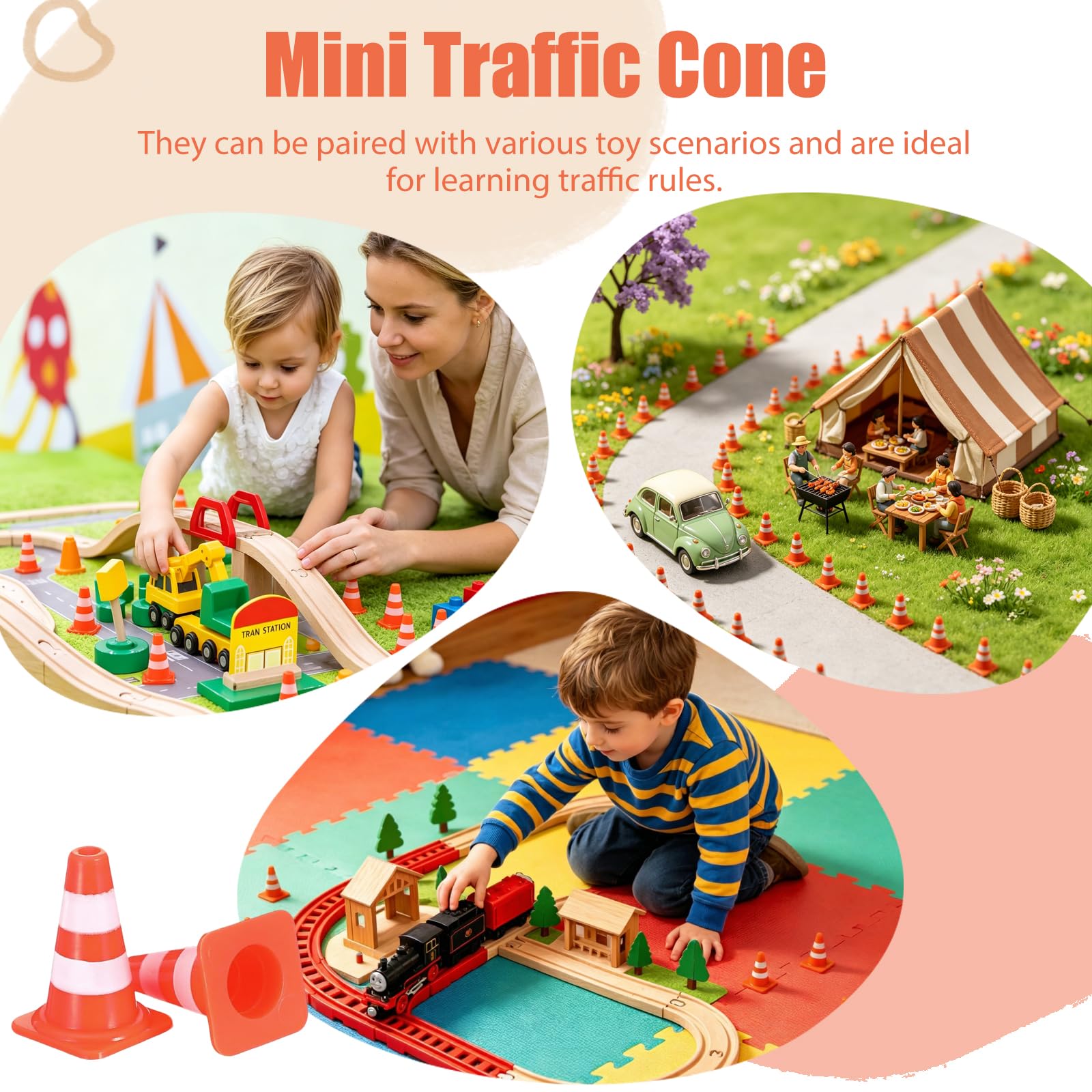 32 Stück Verkehrshütchen Kinder Realistische Detaildarstellung Pylonen Kinder Nachbildung Authentischer Verkehrsszenen Mini Pylonen Geeignet für Miniaturlandschaften Sandkastenmodelle(Kegel)