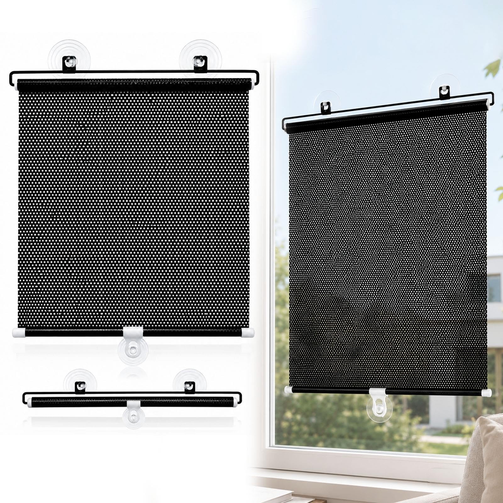 Store Enrouleur à Ventouses pour Fenêtre, sans Perçage, Pare-Soleil Rétractable, Protection UV Anti-Éblouissement et Intimité pour Chambre, Bureau, Véranda, Voiture(W 75 x 140 cm)