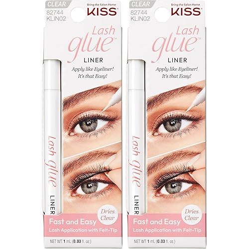 KISS Lash Glueliner, Eyeliner Lash Glue, 2-in-1 Felt-Tip Eyeliner and Lash Adhesive, Includes 1 Glue Liner, Long Lasting Wear, Can Be Used with Strip Lashes and Lash Clusters (Pack of 2)