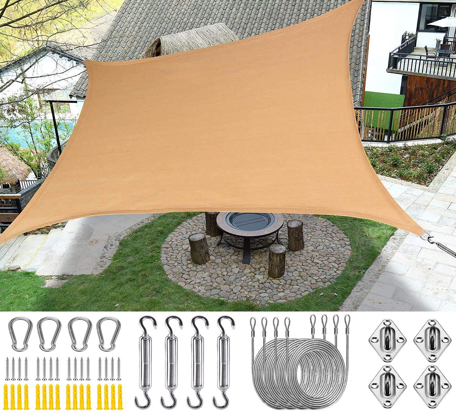 D&DEM Rectangle Sand Sun Shade Sail Canopy UV Block Awning for Outdoor Patio Garden Backyard,Canopy Awning Shelter Fabric Cloth Screen - UV Block UV Resistant Heavy Duty Commercial Grade (3 * 5M)
