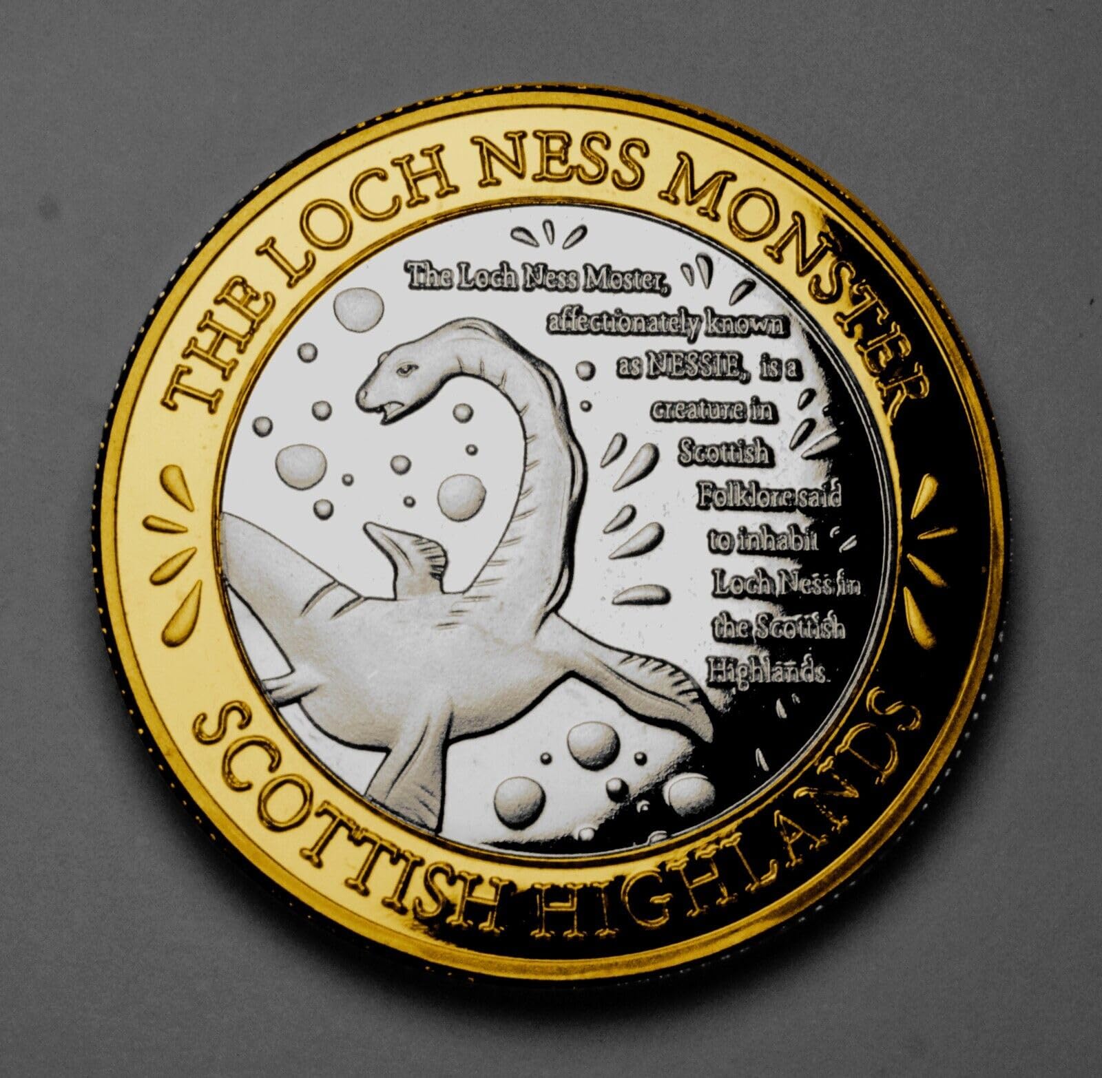 The Commemorative Coin Company Silver & Gold Loch Ness Monster Dual Metal Commemorative. Scotland/Scottish Myth/Legend Nessie