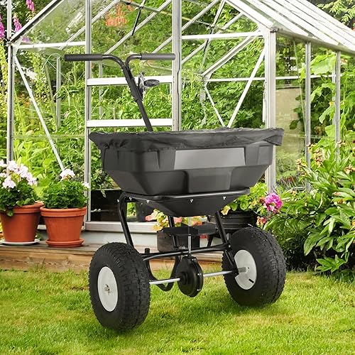 Miniatura 3 de MoNiBloom Esparcidor de transmisión a presión de capacidad de 125 libras para fertilizantes, semillas de césped, sal, derretimiento de hielo,